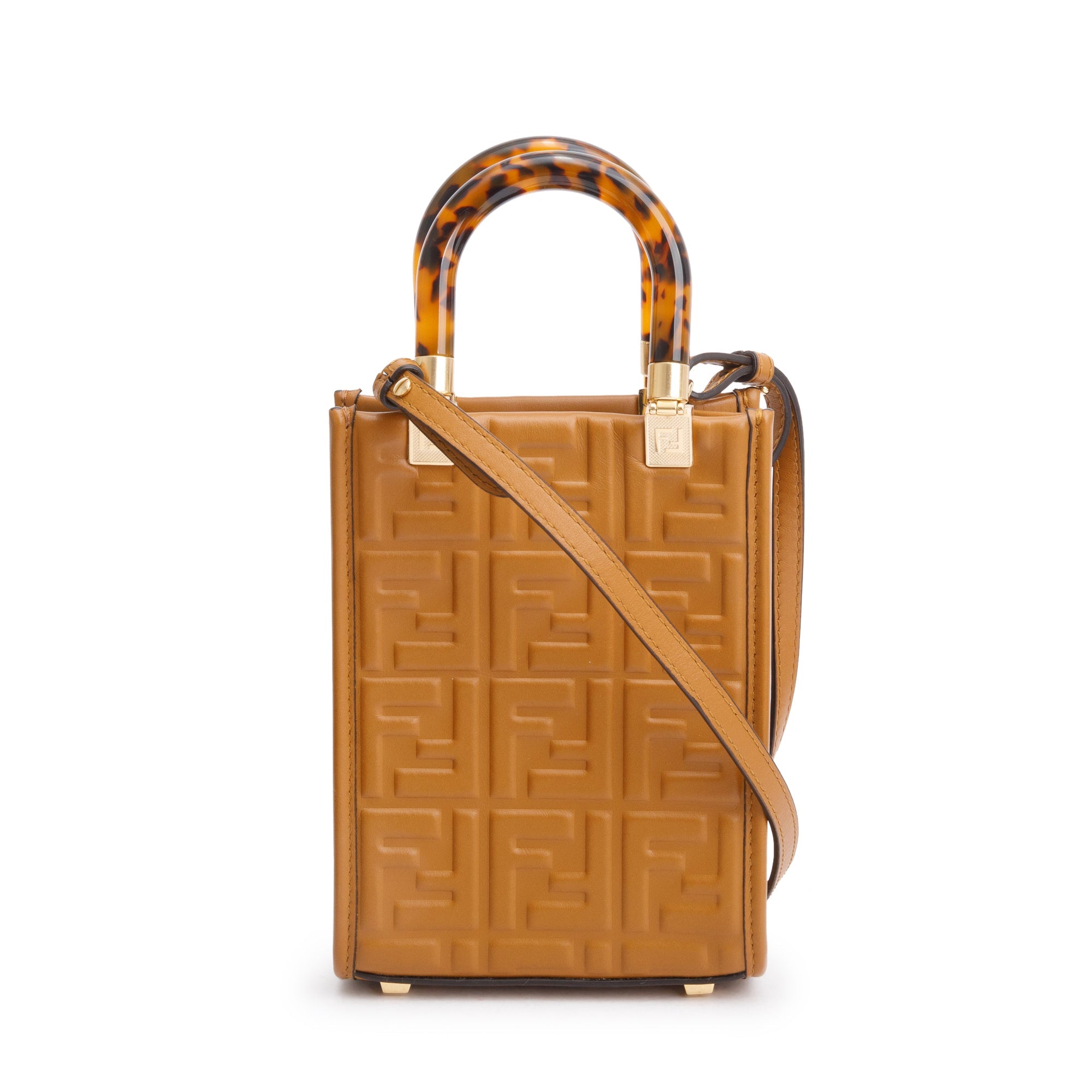 Fendi Brown FF Embossed Leather Mini Sunshine Shopper Tote