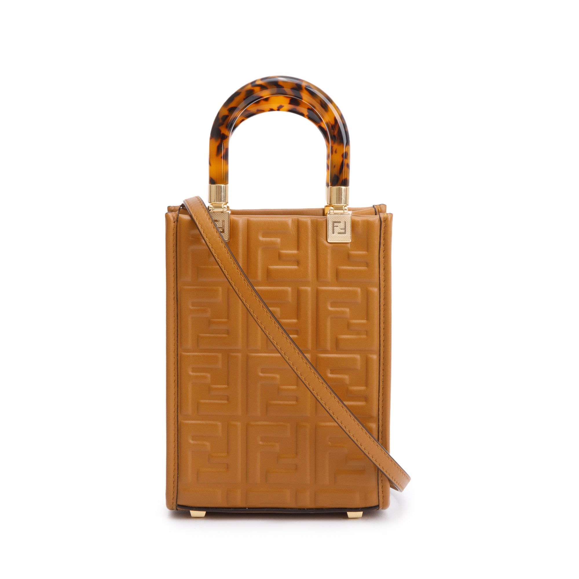 Fendi Brown FF Embossed Leather Mini Sunshine Shopper Tote