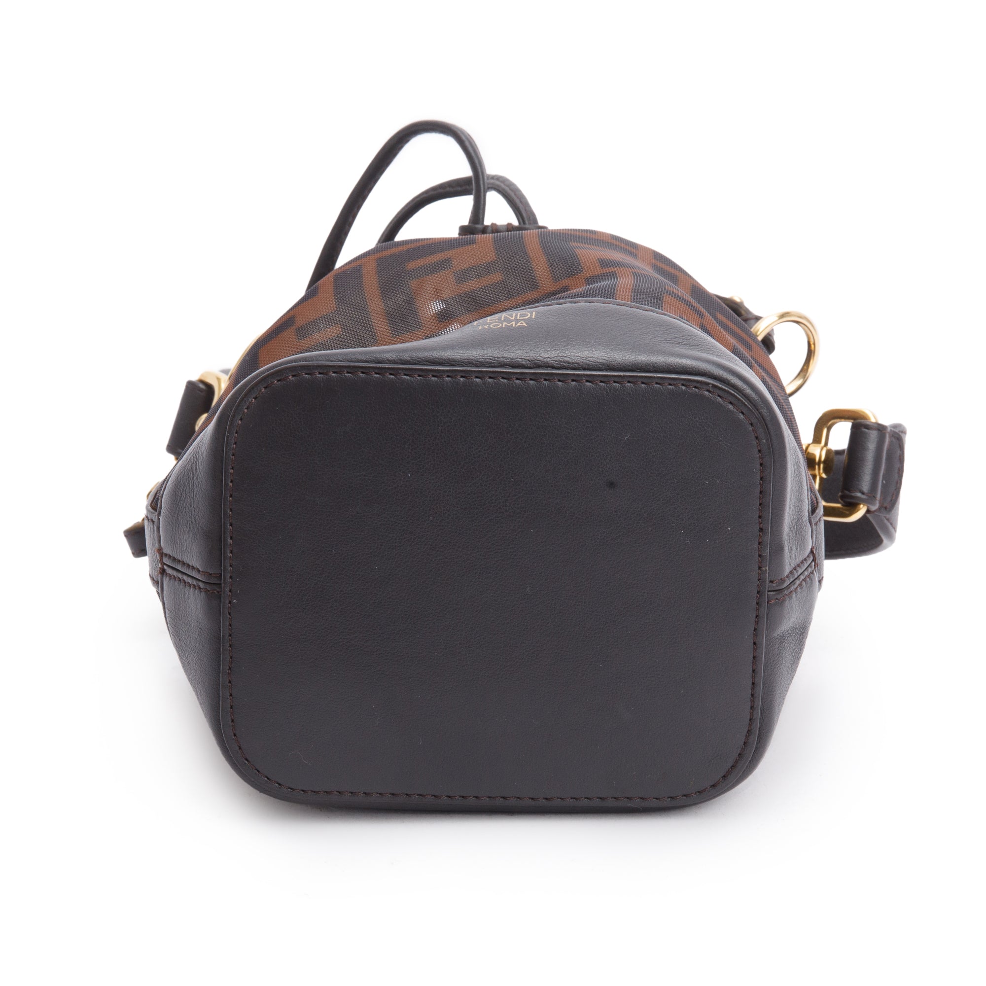 Fendi Brown FF Mesh Leather Trimmed Mini Mon Tresor Bucket Bag