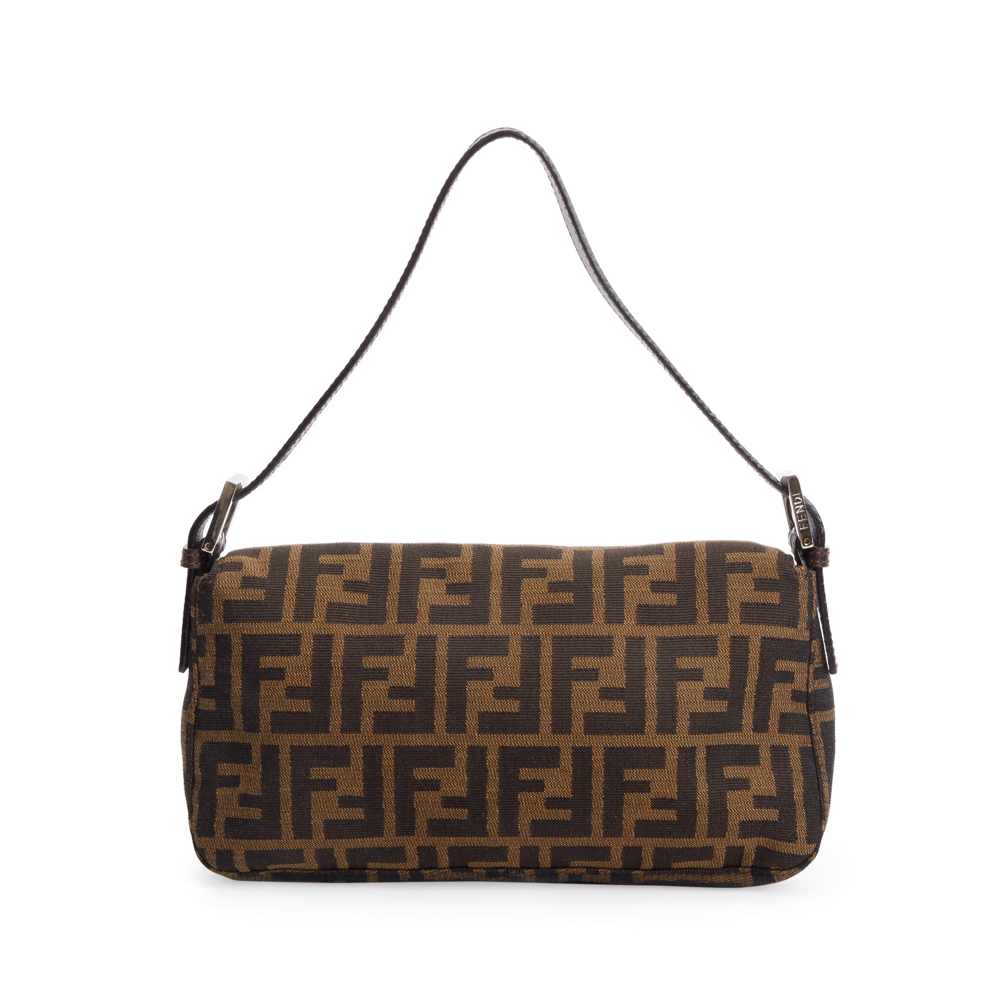 Fendi Brown FF Zucca Canvas Brown Leather Trim Baguette Shoulder Bag
