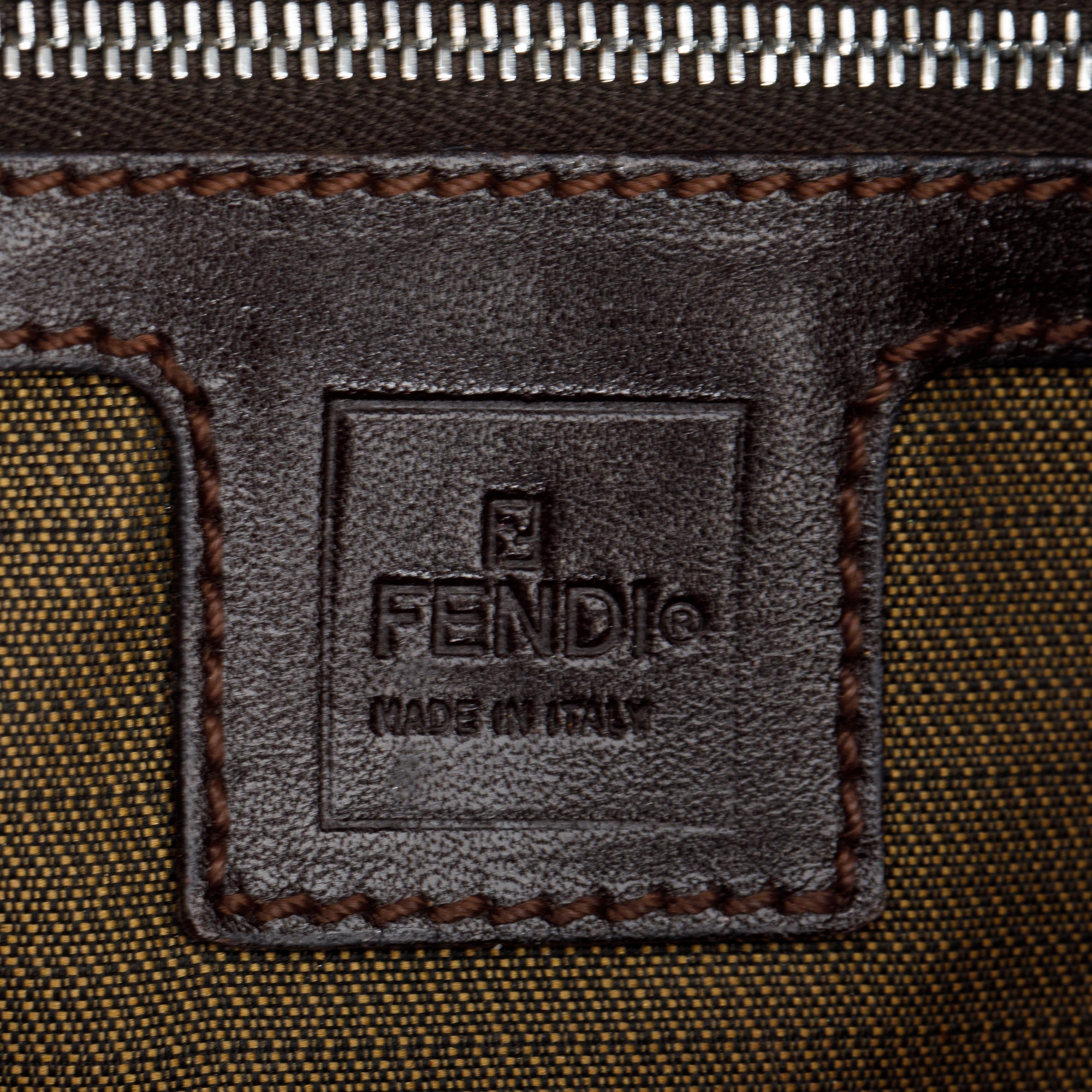 Fendi Brown FF Zucca Canvas Brown Leather Trim Baguette Shoulder Bag