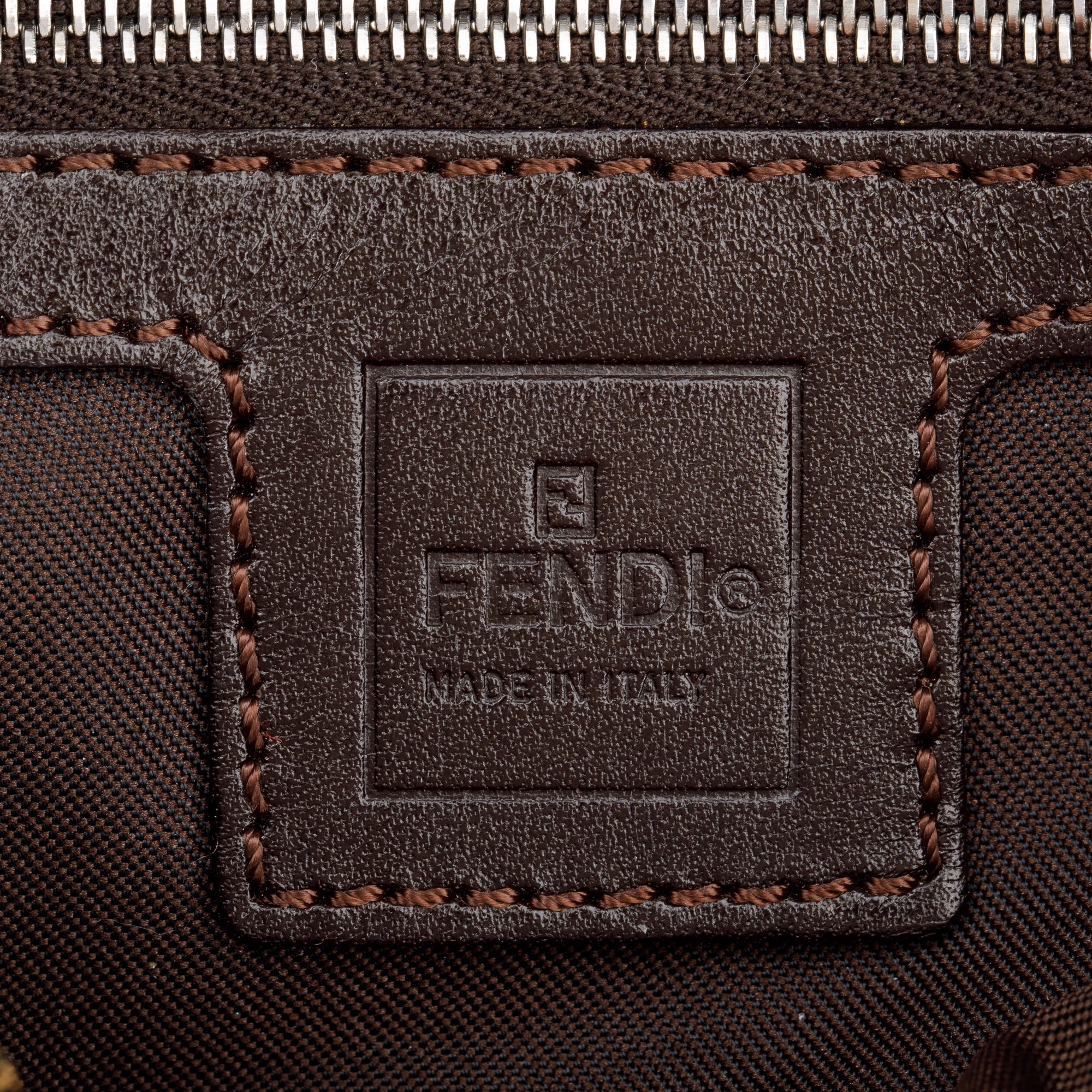 Fendi Brown FF Zucca Canvas Brown Leather Trim Baguette Shoulder Bag