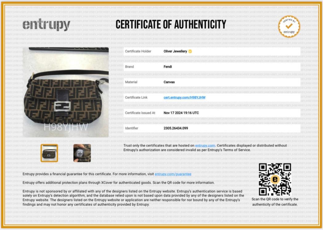 Fendi Brown FF Zucca Canvas Brown Leather Trim Baguette Shoulder Bag