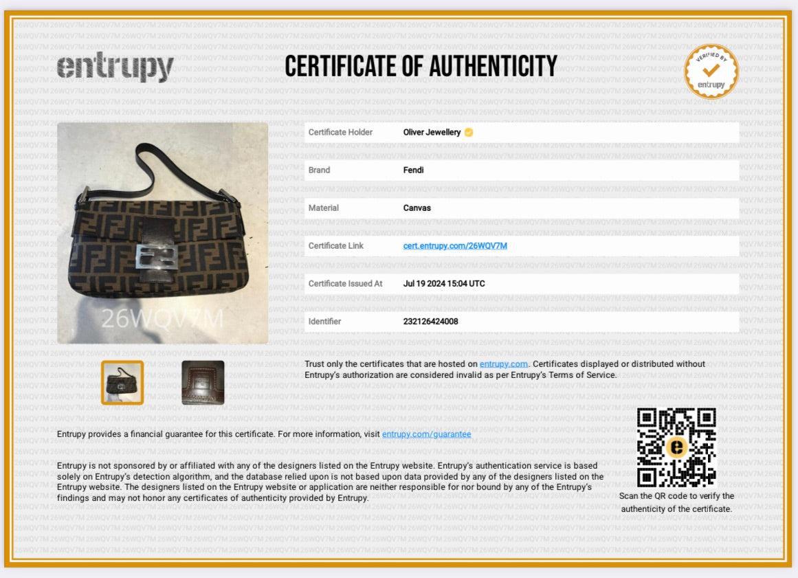 Fendi Brown FF Zucca Canvas Brown Leather Trim Baguette Shoulder Bag