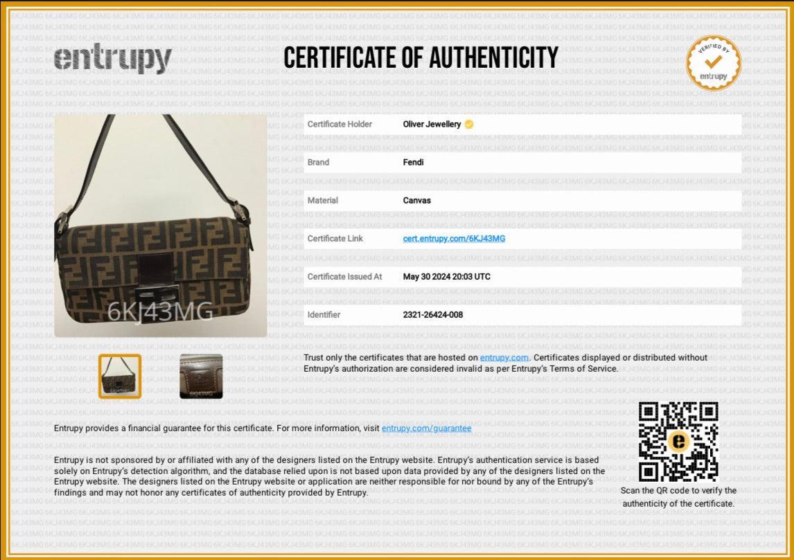 Fendi Brown FF Zucca Canvas Brown Leather Trim Baguette Shoulder Bag