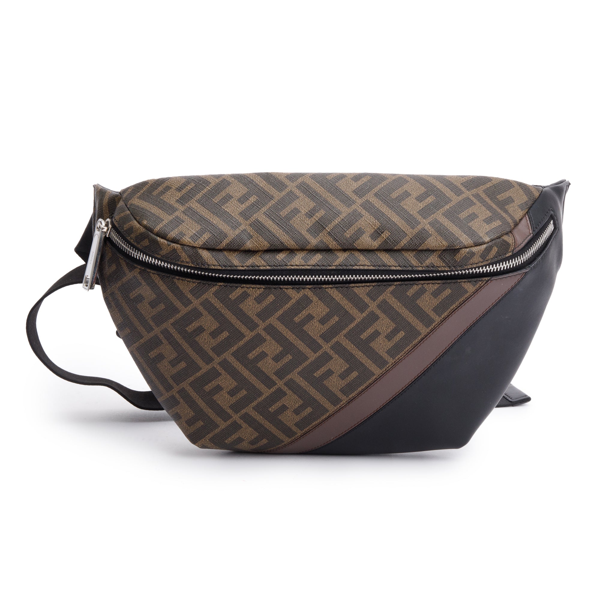 Fendi Brown FF Zucca Canvas Calfskin Leather 1974 Diagonal Belt Bag