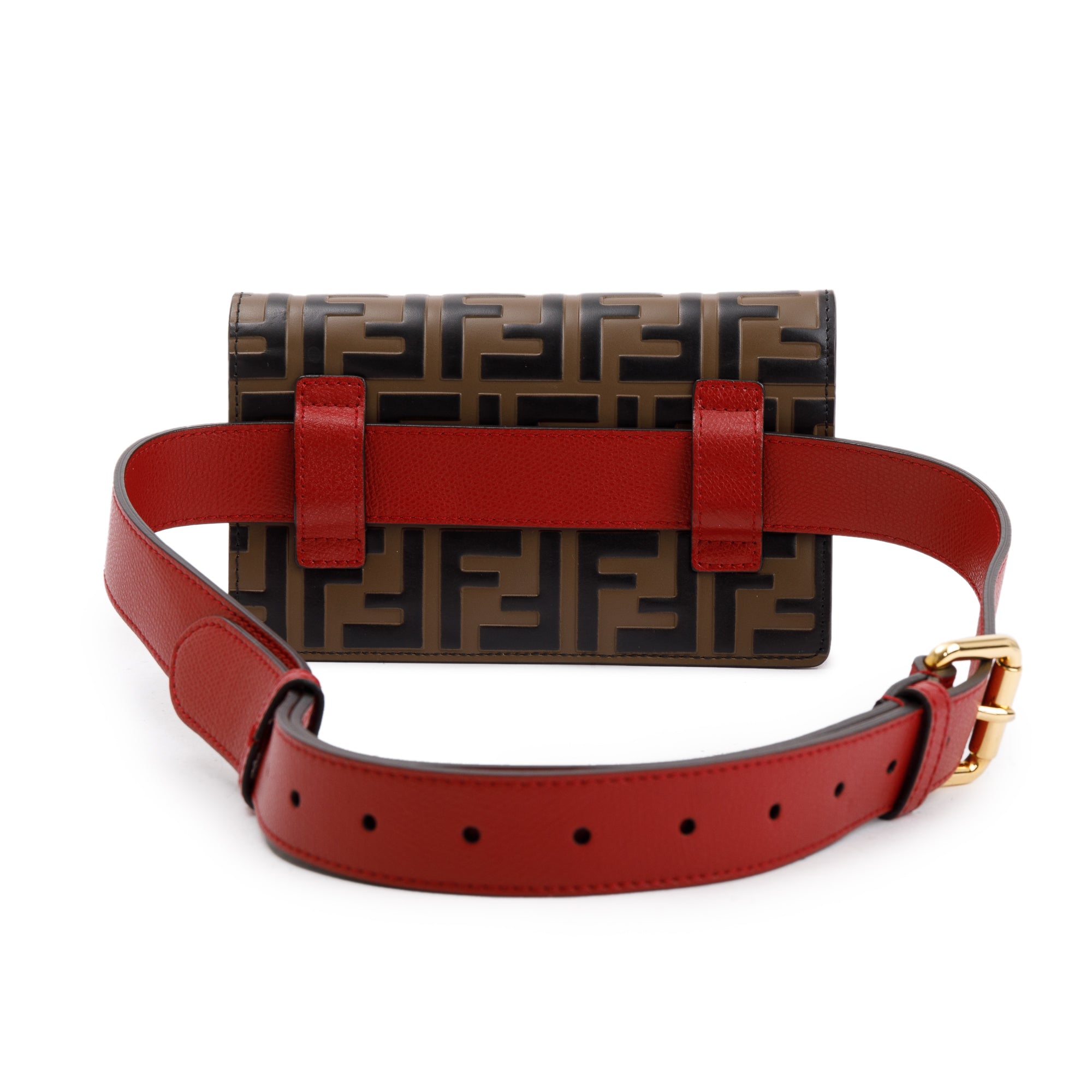 Fendi Brown FF Zucca Embossed and Red Leather F is Fendi Convertible Belt Bag