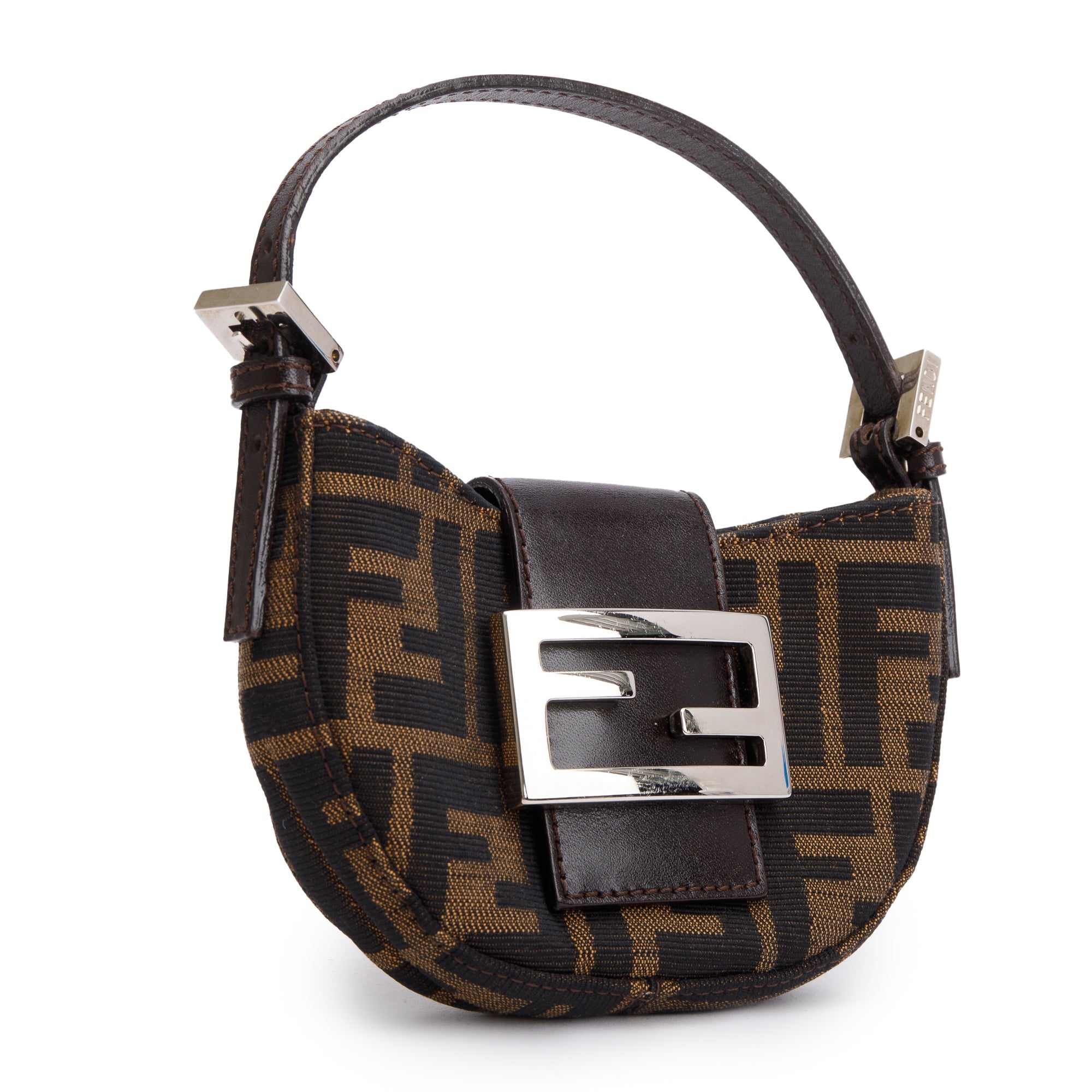 Fendi Brown FF Zucca Micro Baguette Hobo