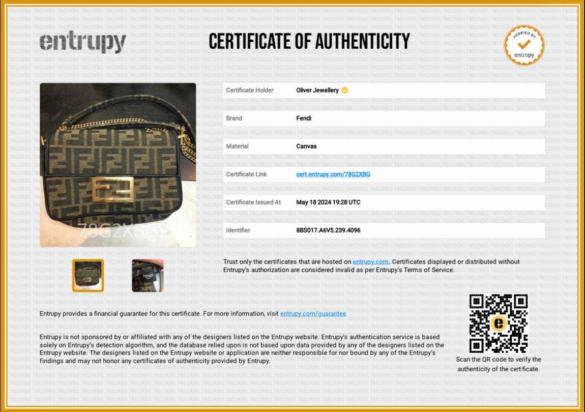 Fendi Brown FF Zucca Mini Be Baguette Chain Crossbody