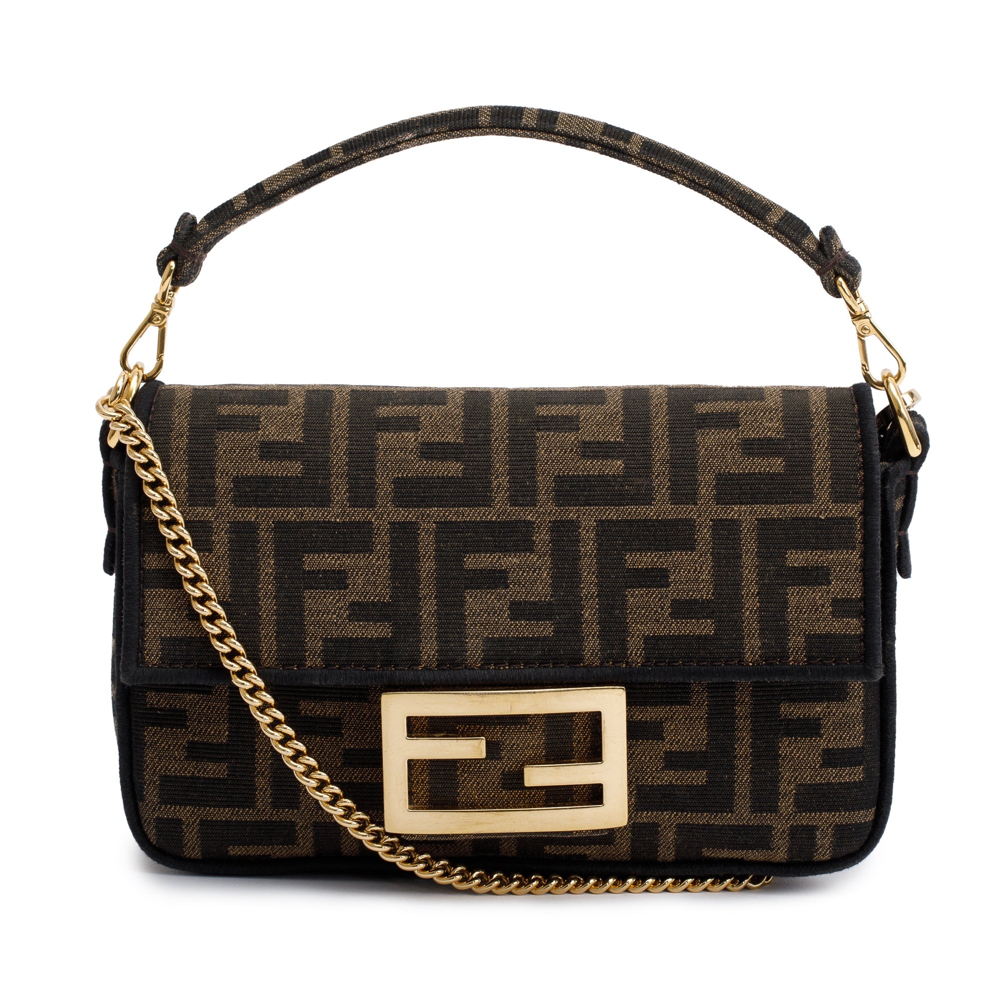 Fendi Brown FF Zucca Mini Be Baguette Chain Crossbody