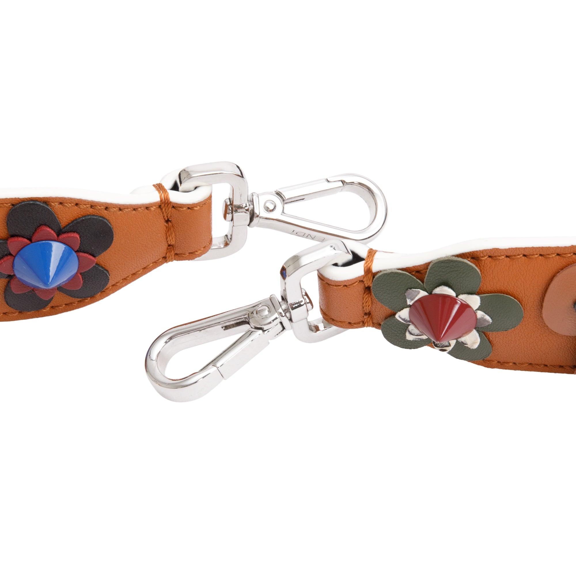 Fendi Brown Leather Studded Flowerland Strap You Shoulder Bag Strap