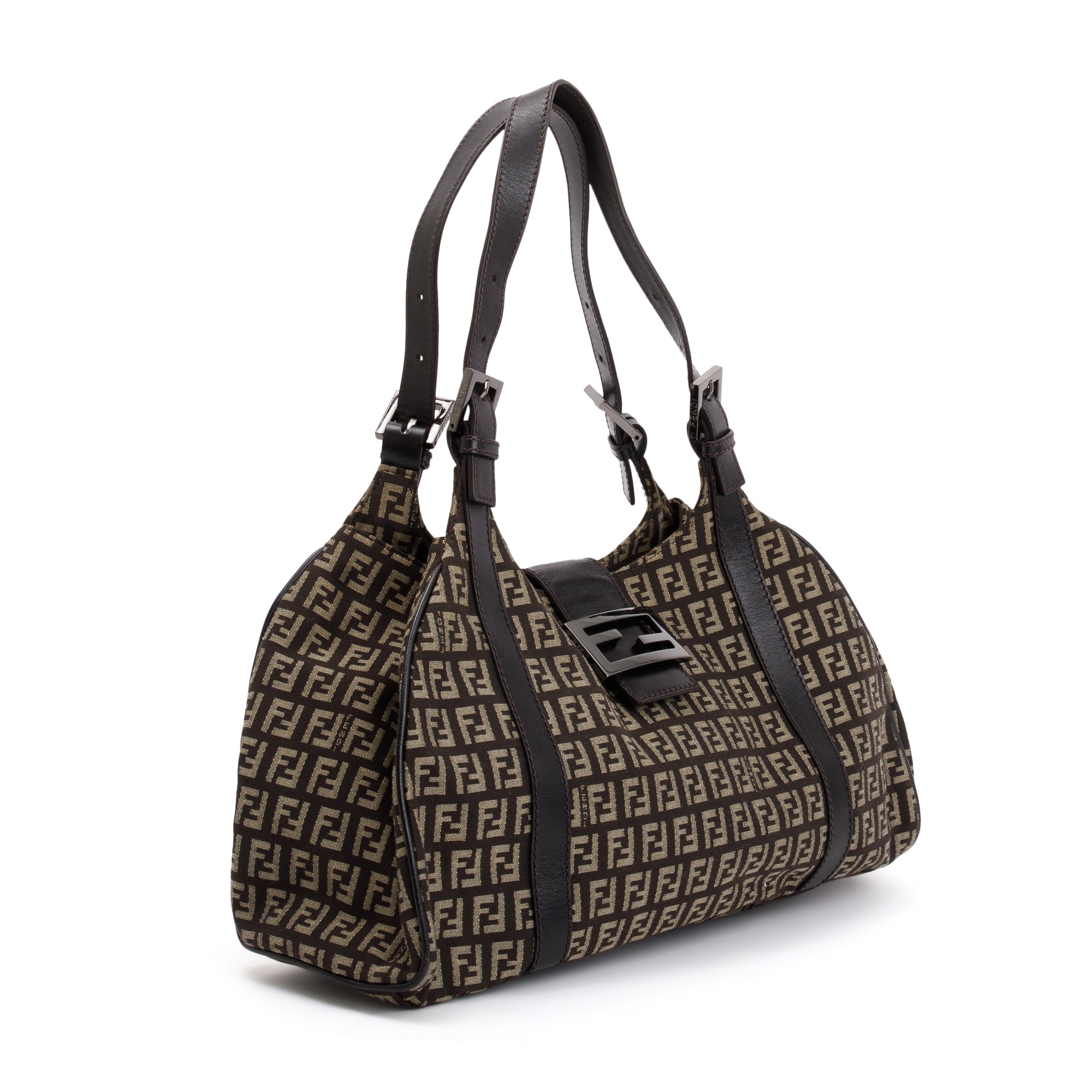 Fendi Brown Leather-Trimmed Zucchino Shoulder Bag