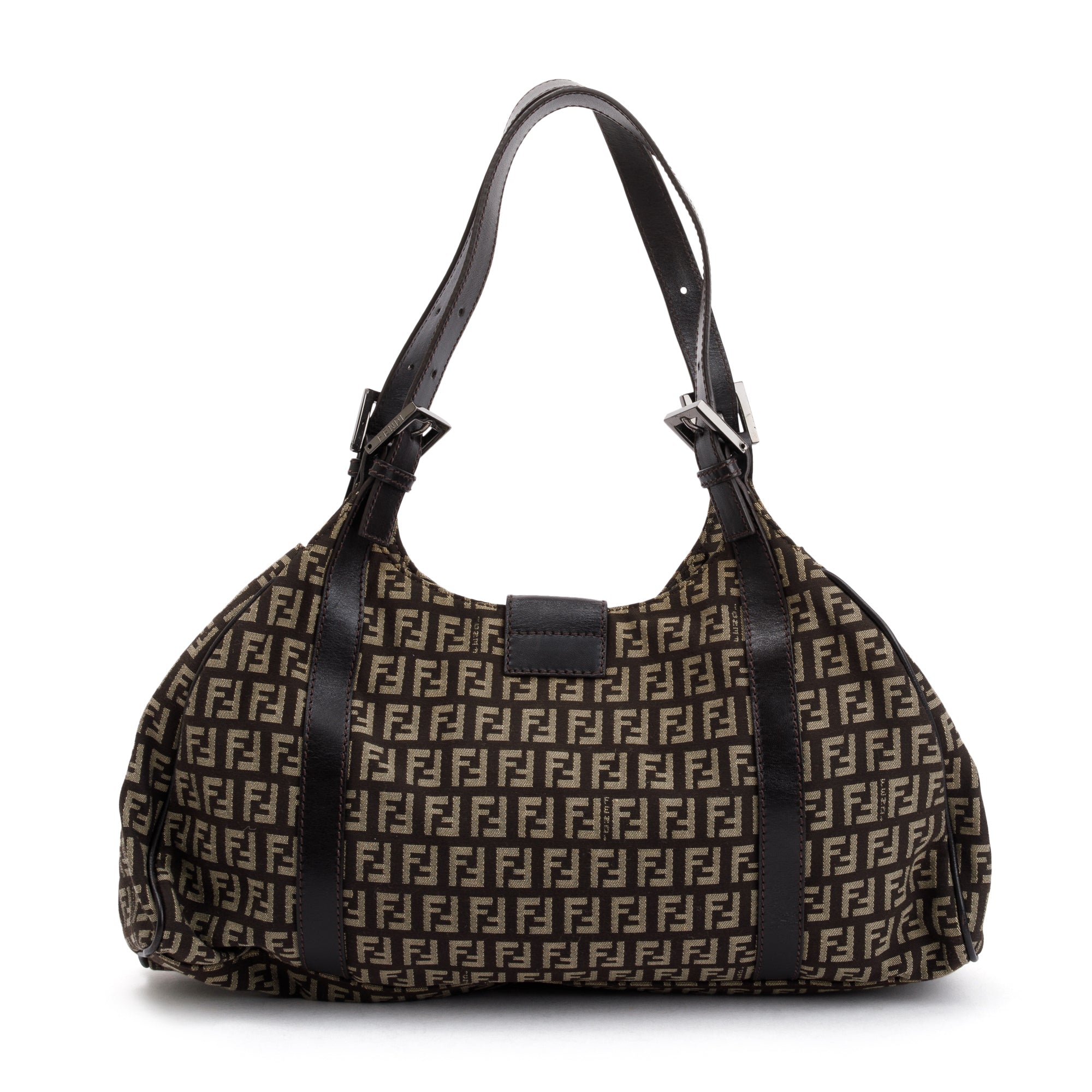 Fendi Brown Leather-Trimmed Zucchino Shoulder Bag