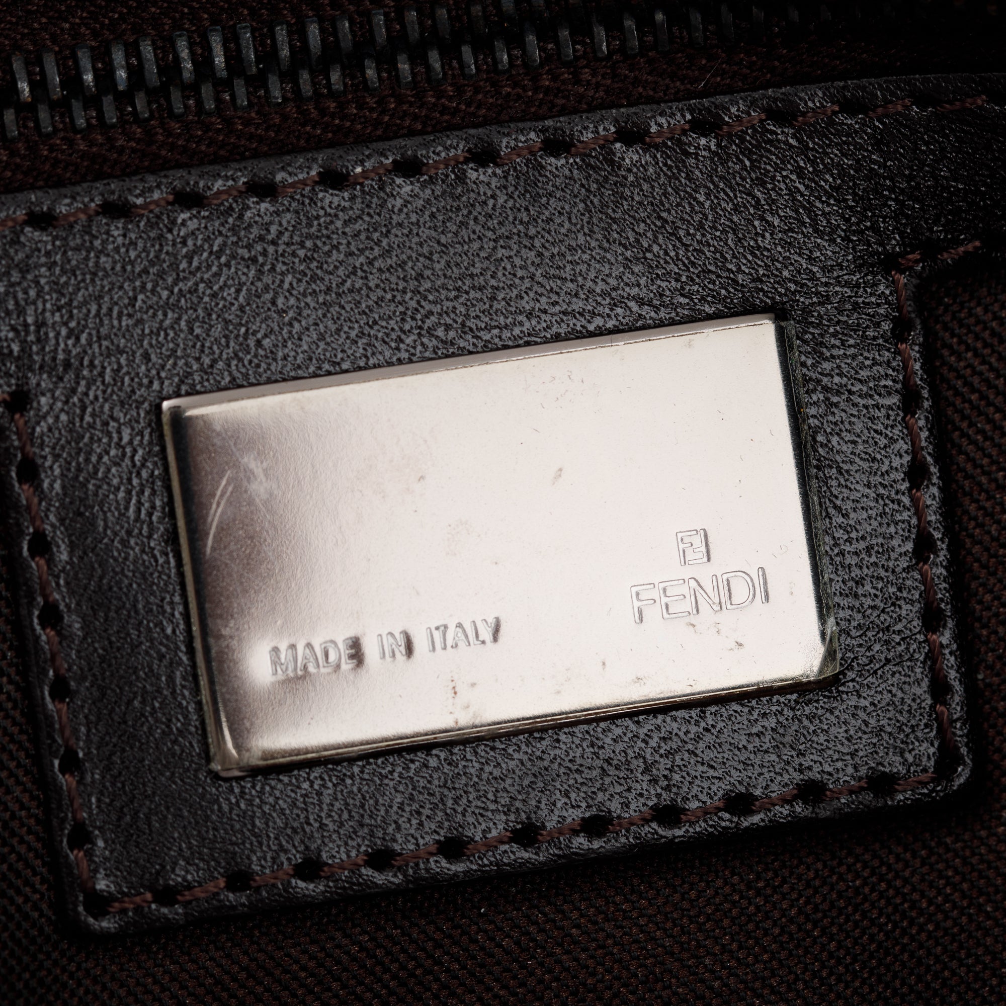 Fendi Brown Leather-Trimmed Zucchino Shoulder Bag