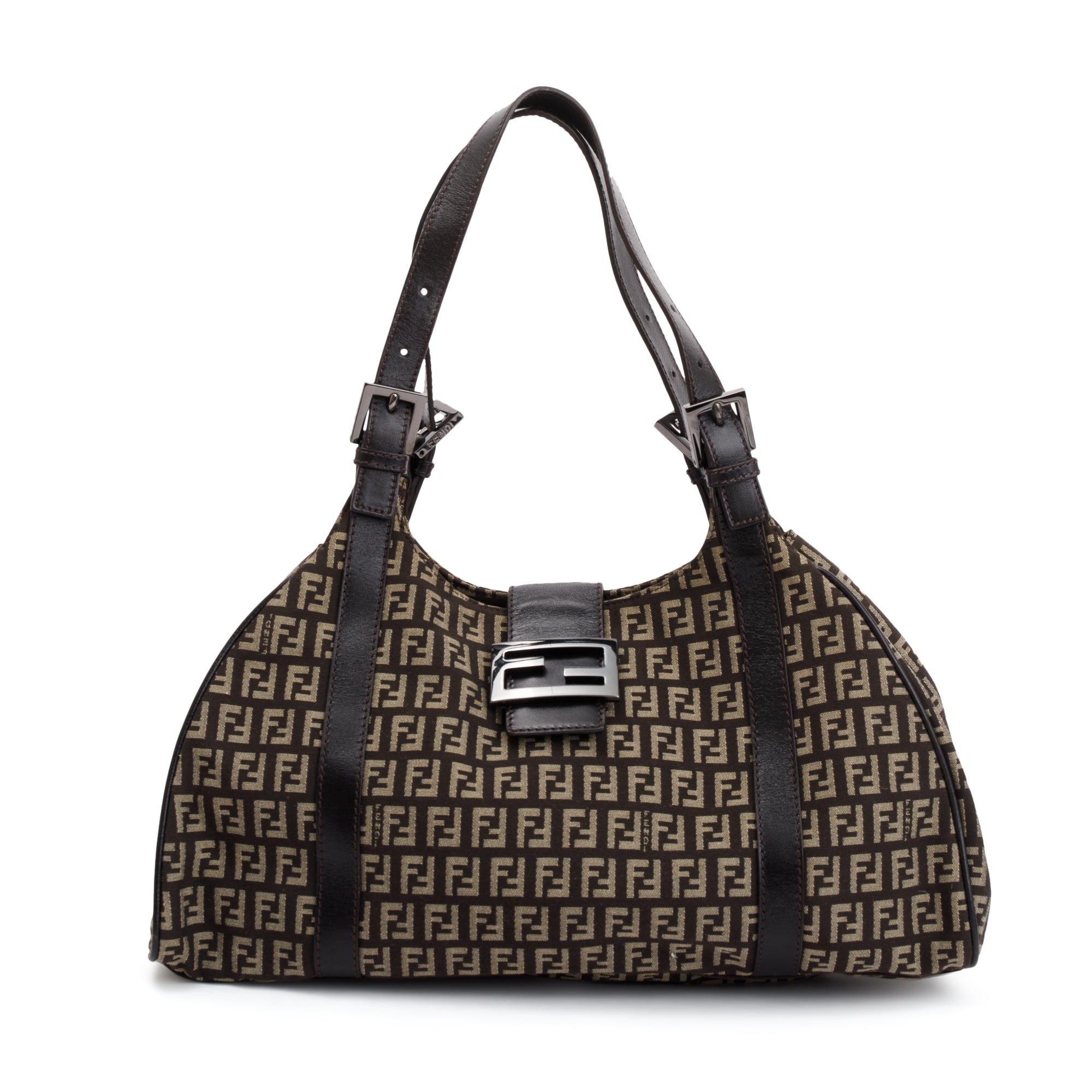 Fendi Brown Leather-Trimmed Zucchino Shoulder Bag