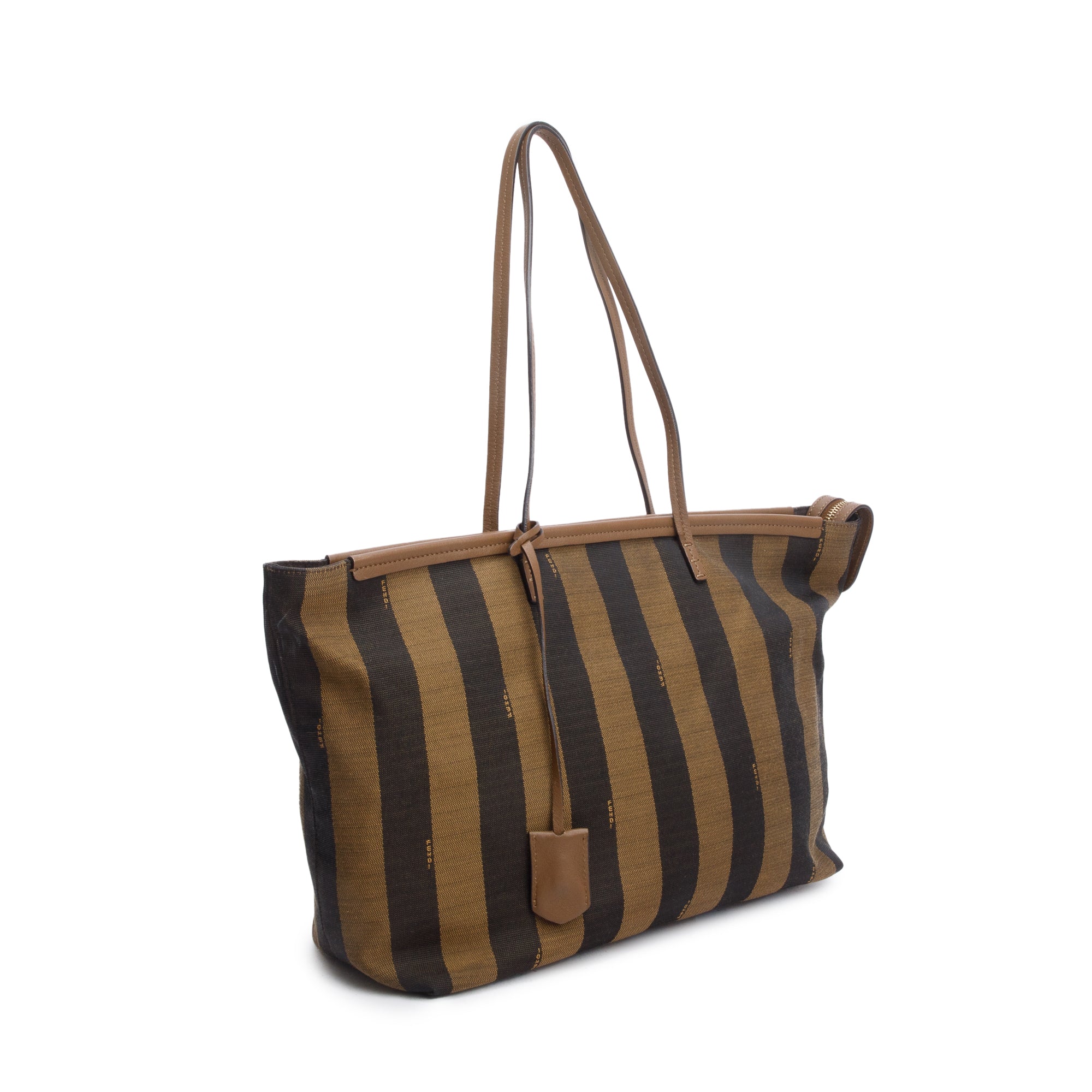 Fendi Brown Pequin Canvas Medium Roll Tote