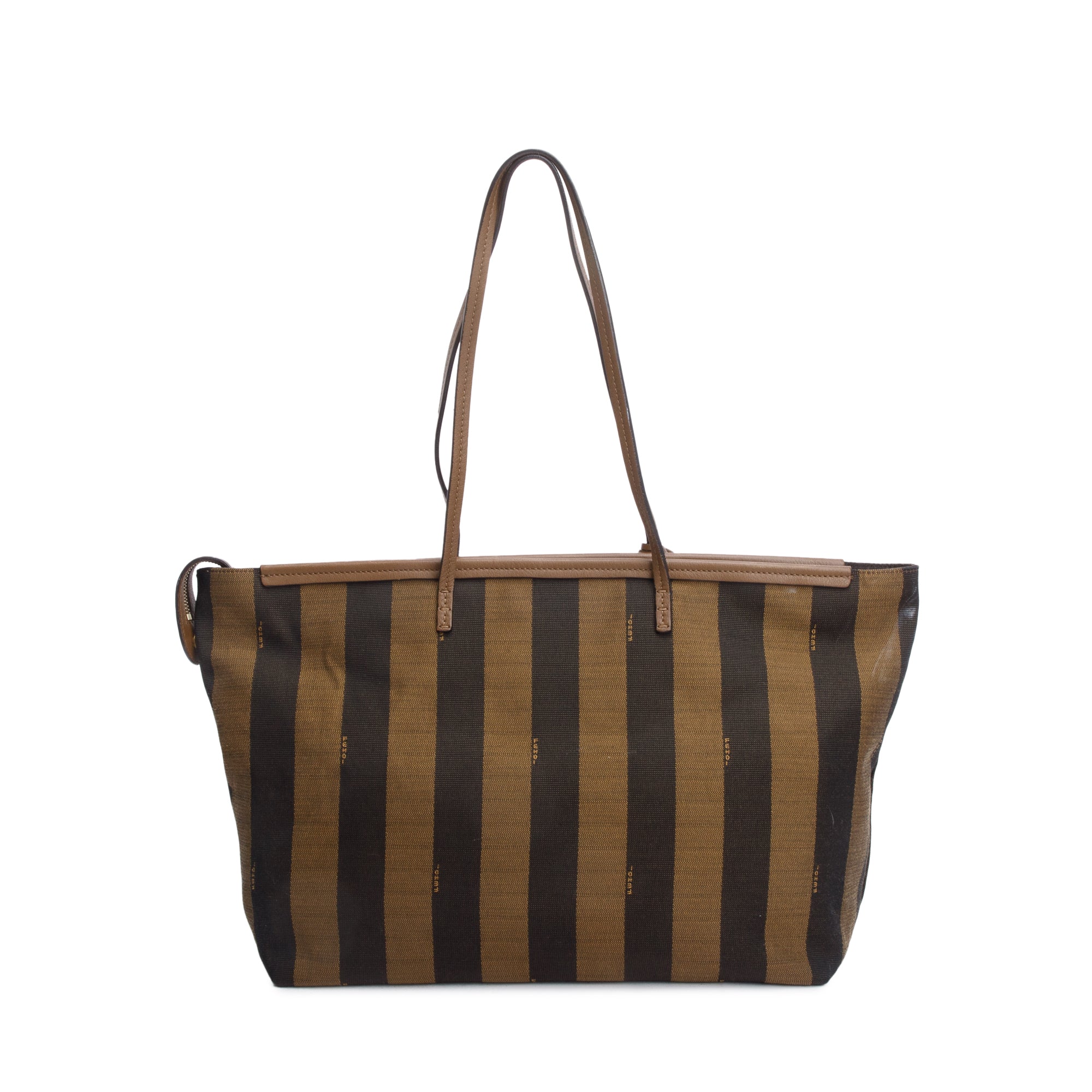 Fendi Brown Pequin Canvas Medium Roll Tote