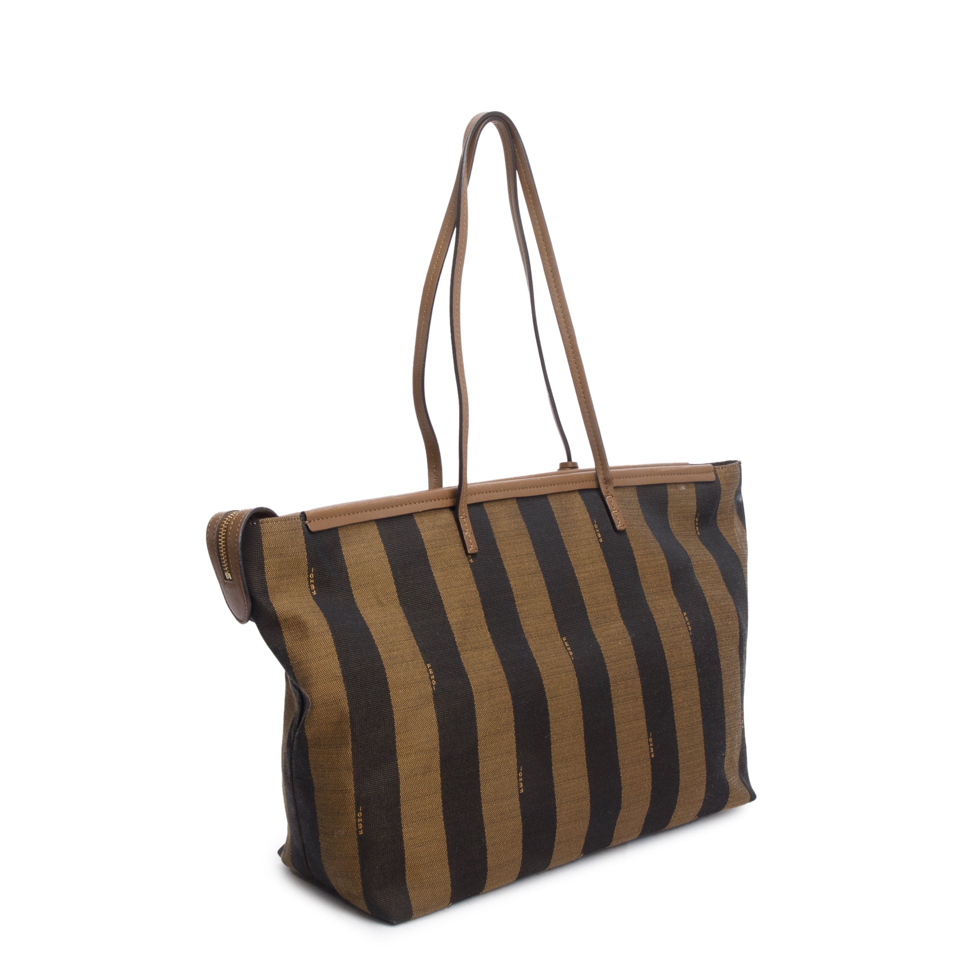 Fendi Brown Pequin Canvas Medium Roll Tote