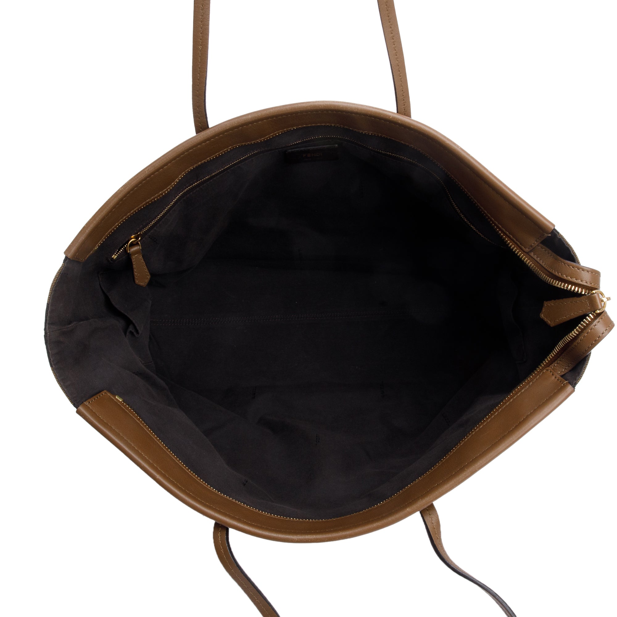 Fendi Brown Pequin Canvas Medium Roll Tote