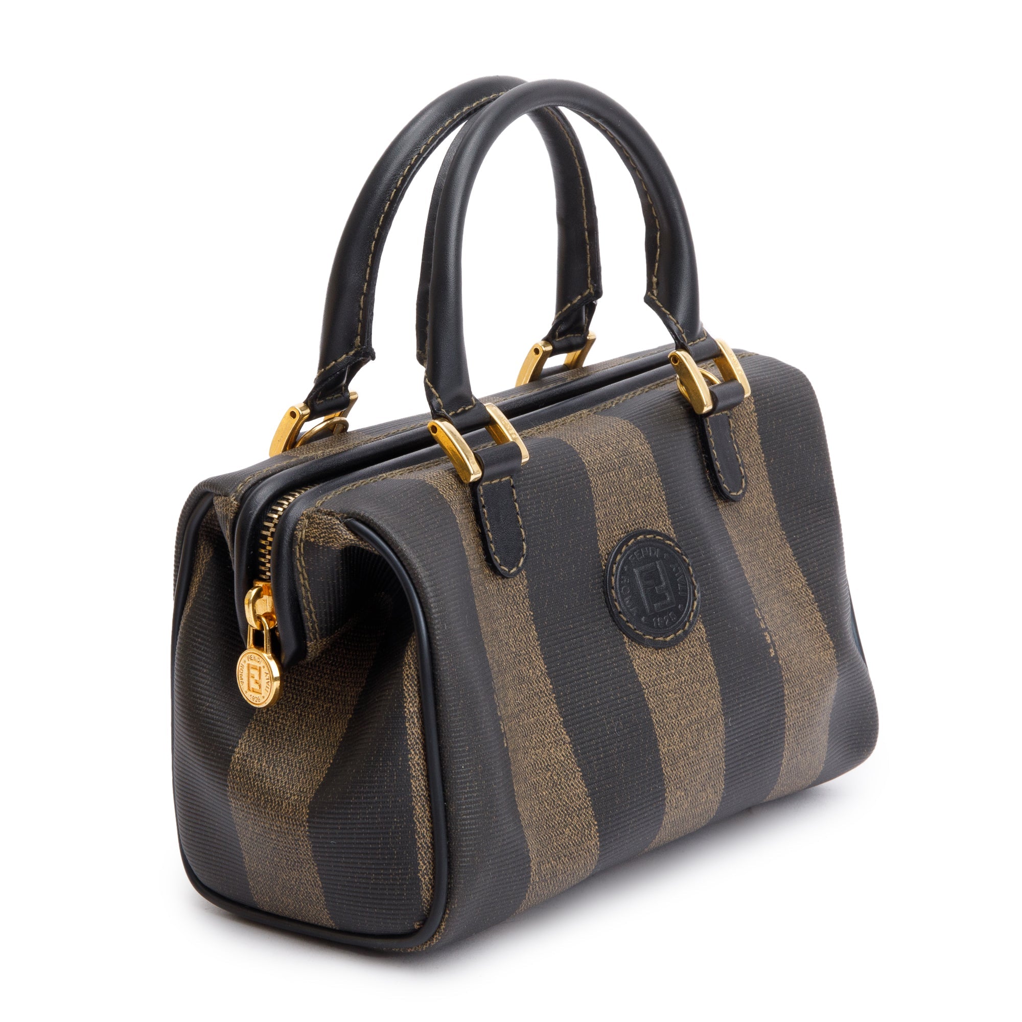 Fendi Brown Pequin Pattern Mini Boston Bag