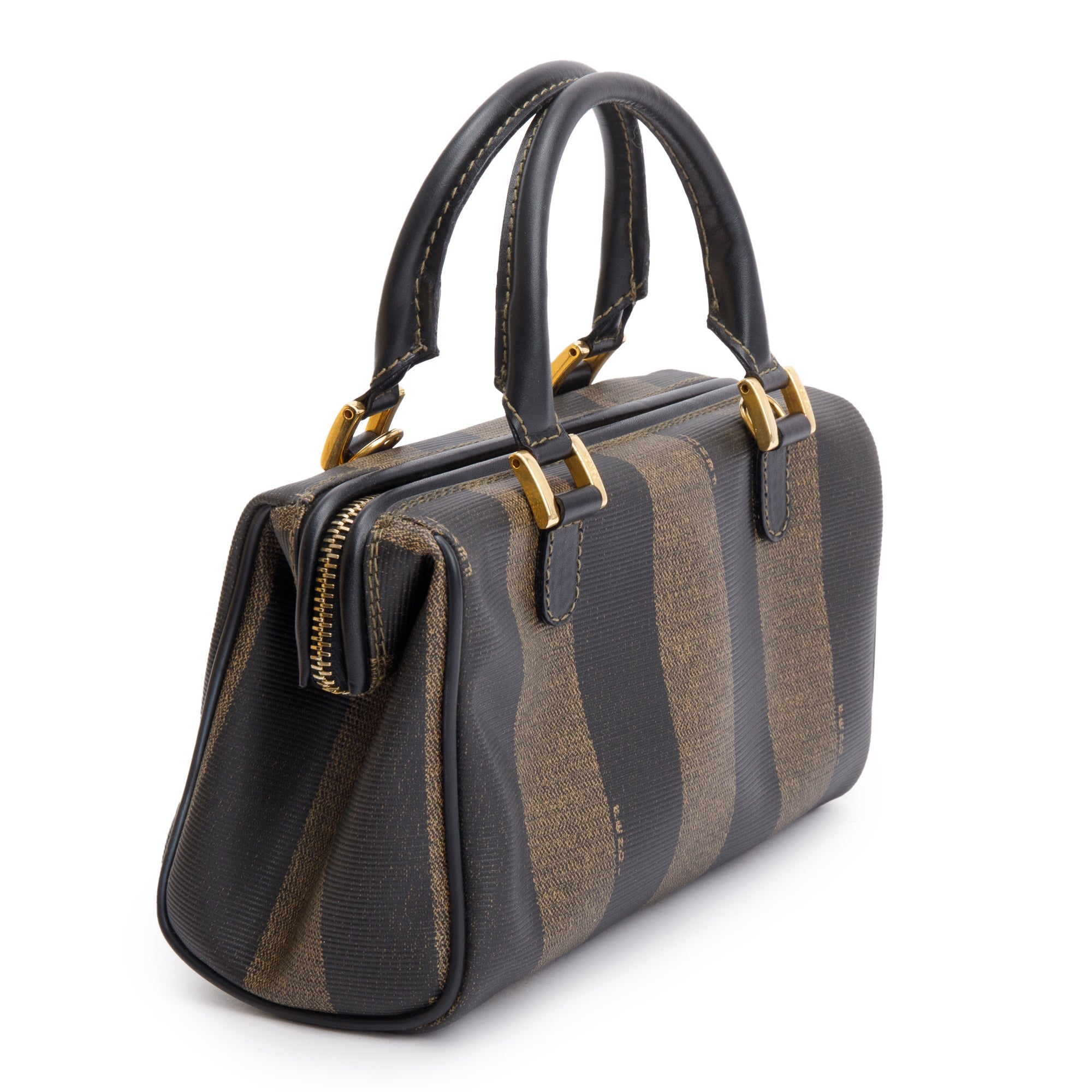 Fendi Brown Pequin Pattern Mini Boston Bag