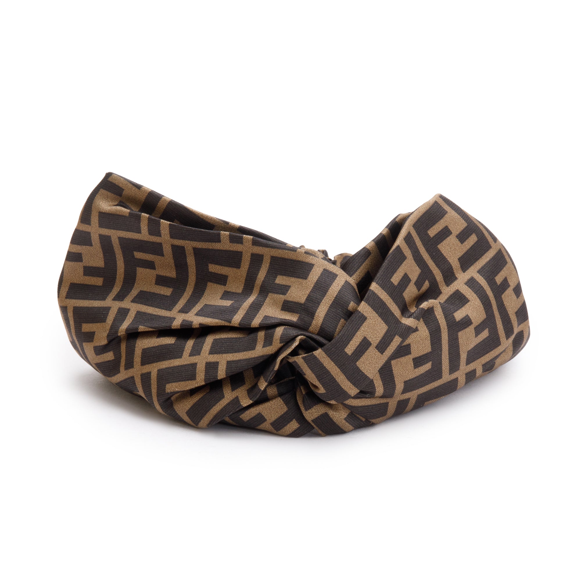 Fendi Brown Silk Zucca FF Logo Headband w/ Box
