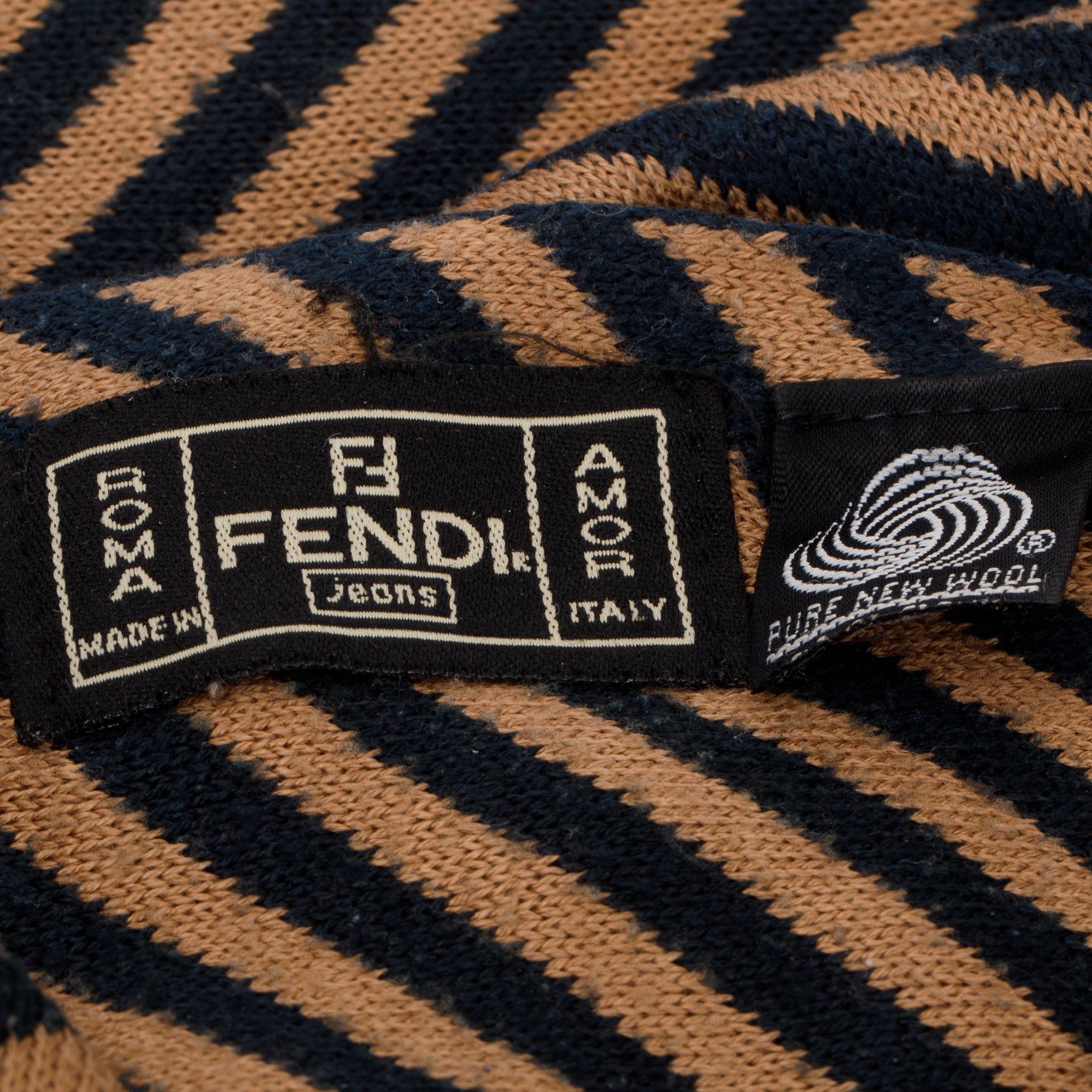Fendi Brown Wool Zucca FF Logo Scarf