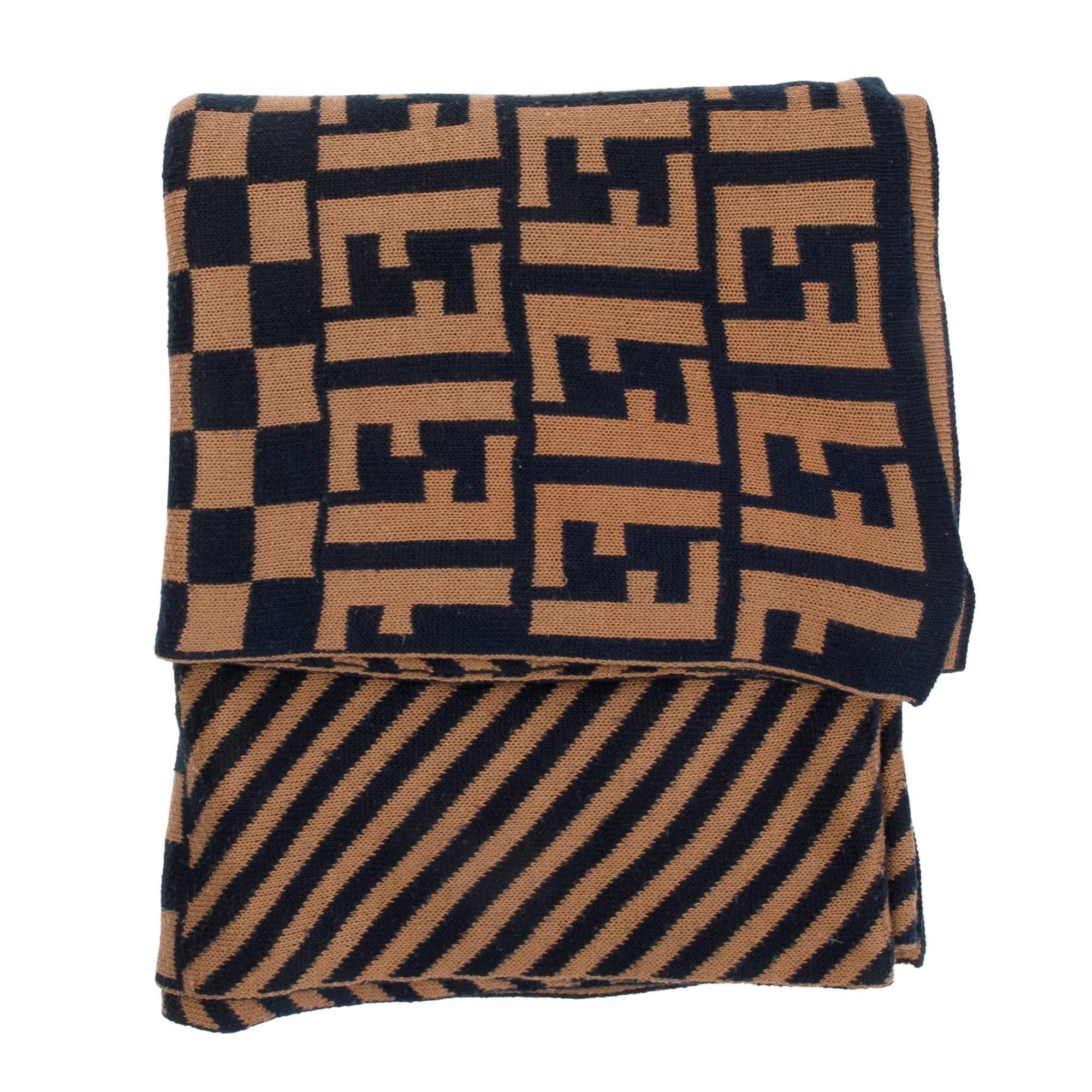 Fendi Brown Wool Zucca FF Logo Scarf