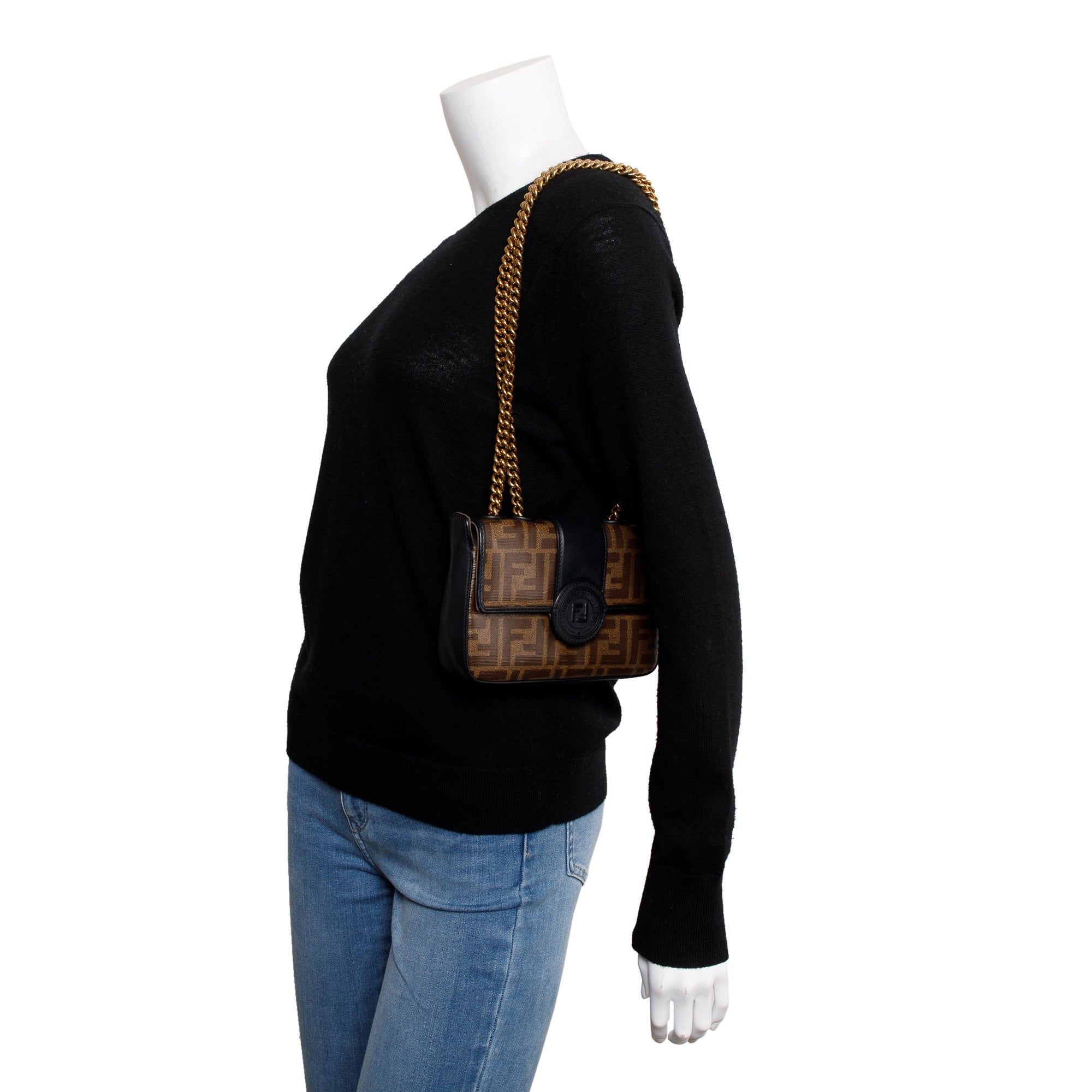 Fendi Brown Zucca Canvas Mini FF 1974 Logo Stamp Flap Shoulder Bag