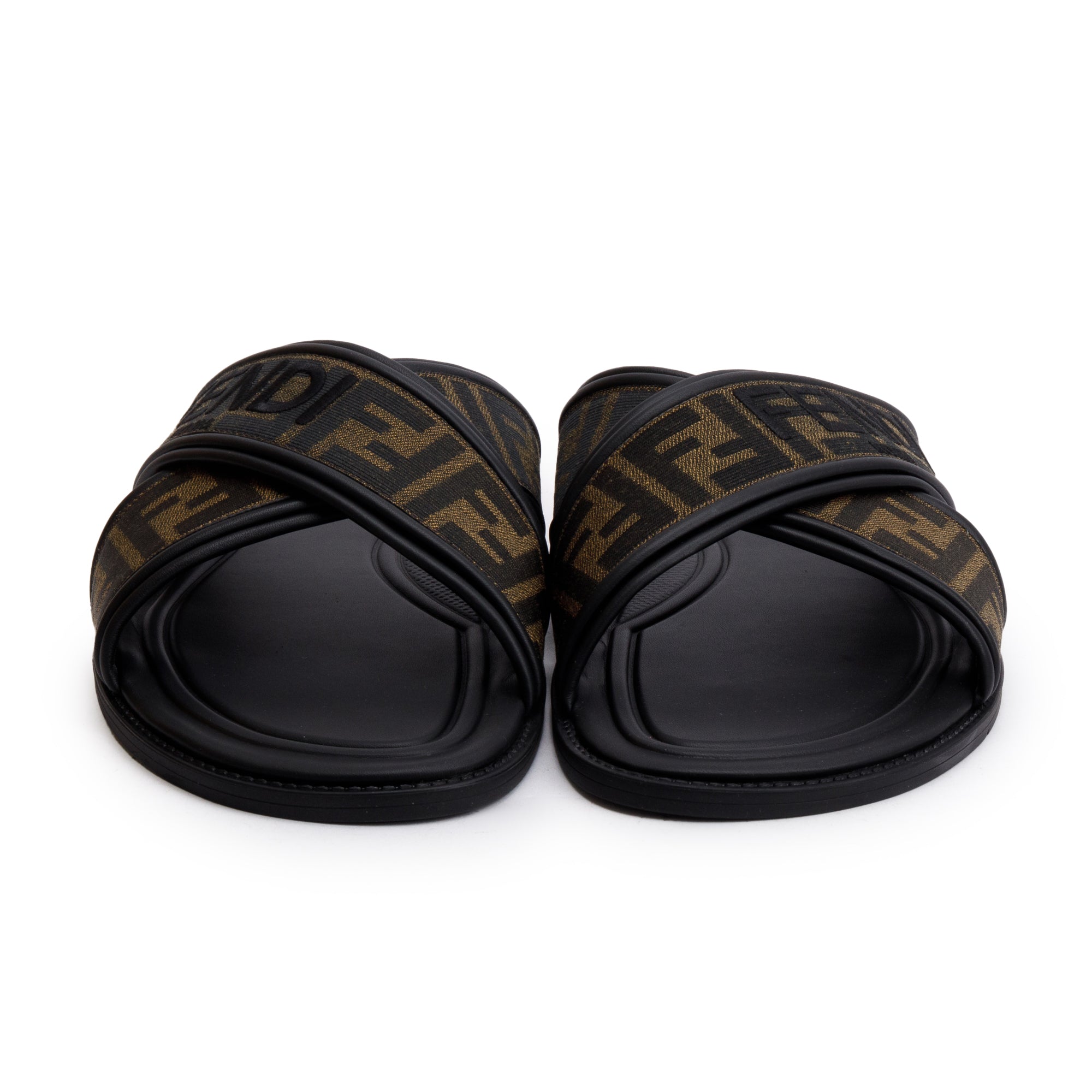 Fendi Brown Zucca FF Logo Canvas Slides, Size 11 w/ Box
