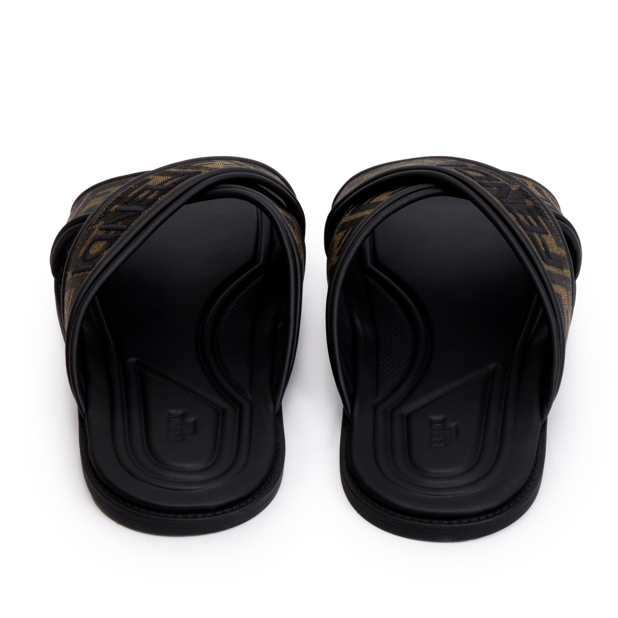 Fendi Brown Zucca FF Logo Canvas Slides, Size 11 w/ Box