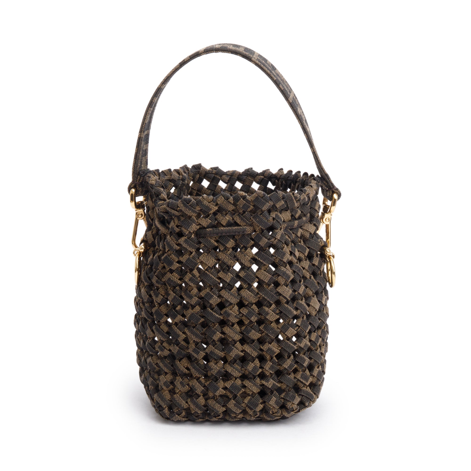 Fendi Brown Zucca Interlace Canvas Mini Mon Tresor Bucket Bag w/ Strap