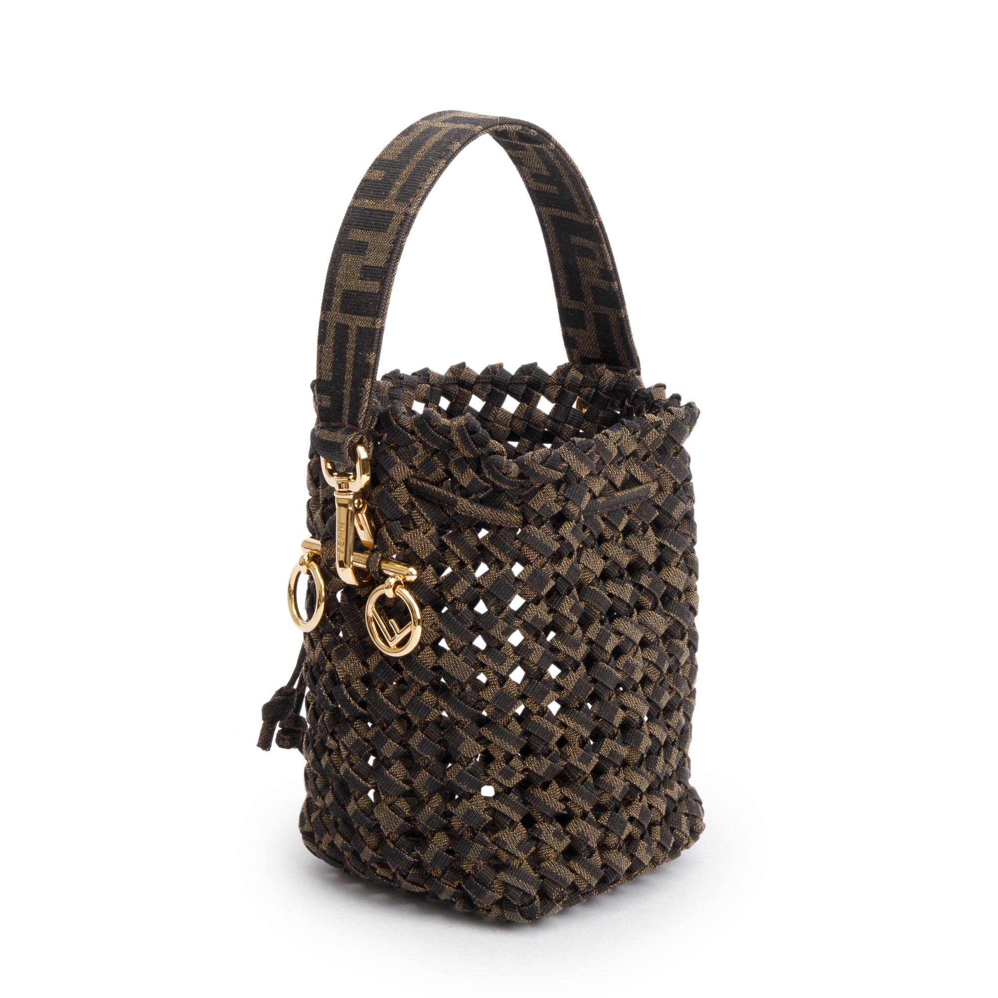 Fendi Brown Zucca Interlace Canvas Mini Mon Tresor Bucket Bag w/ Strap