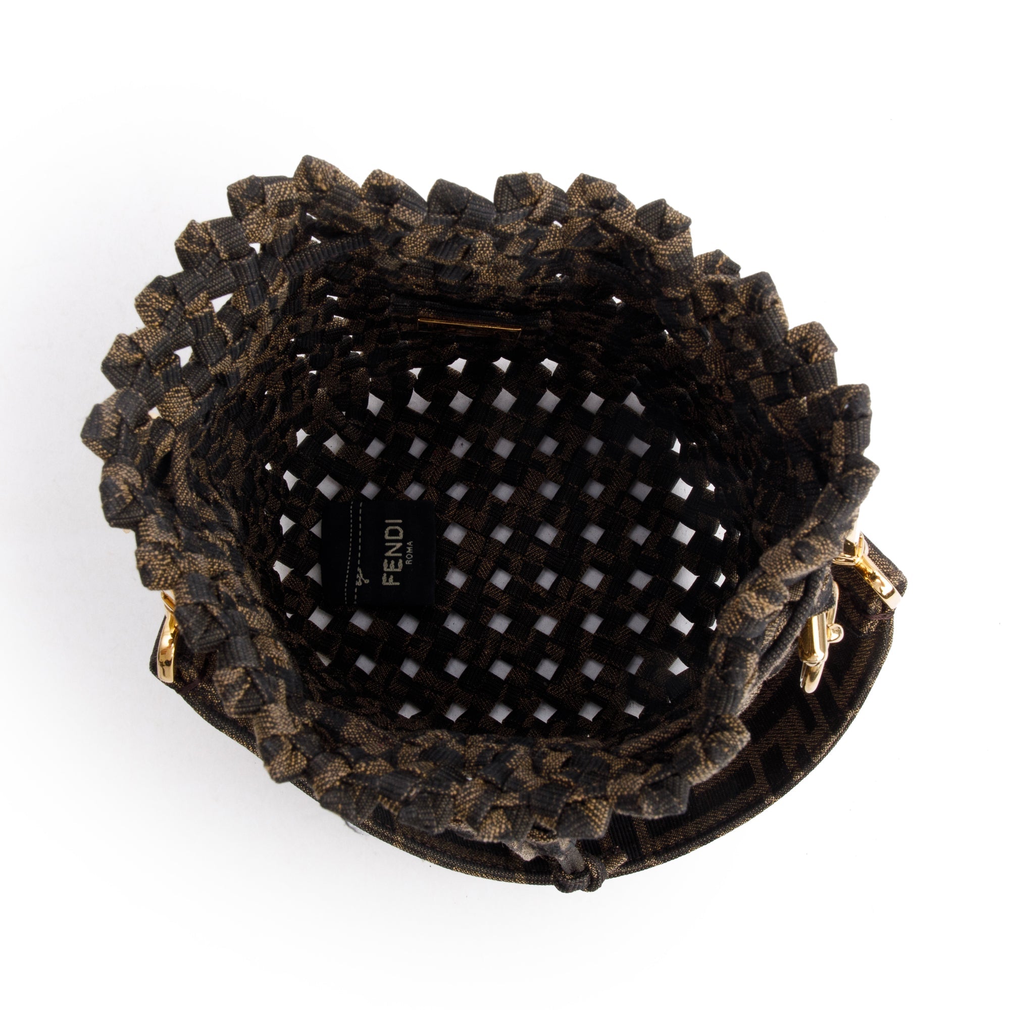 Fendi Brown Zucca Interlace Canvas Mini Mon Tresor Bucket Bag w/ Strap