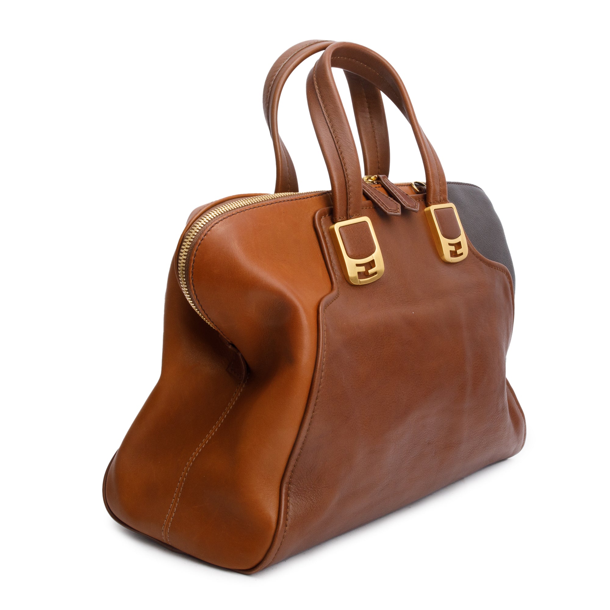 Fendi Brown/Black Calfskin Leather Mediu Chameleon Tote w/ Strap