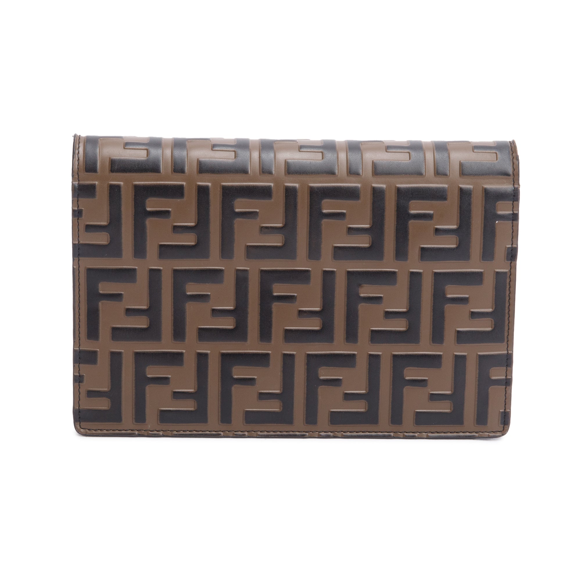 Fendi Brown/Black FF 1974 Embossed Leather F is Fendi Envelope Wallet on Chain