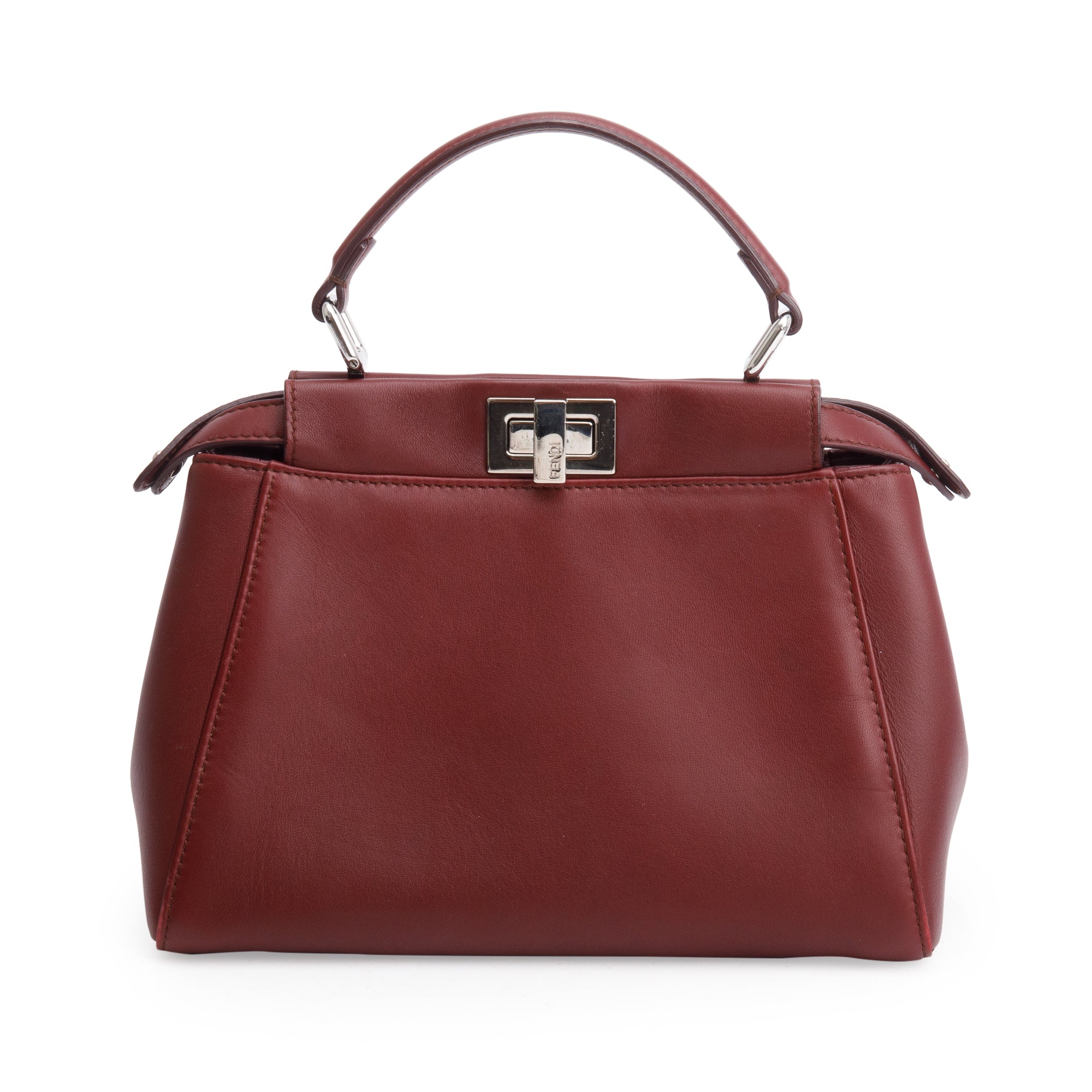 Fendi Burgundy Calfskin Leather Mini Peekaboo Bag w/ Strap & Receipt