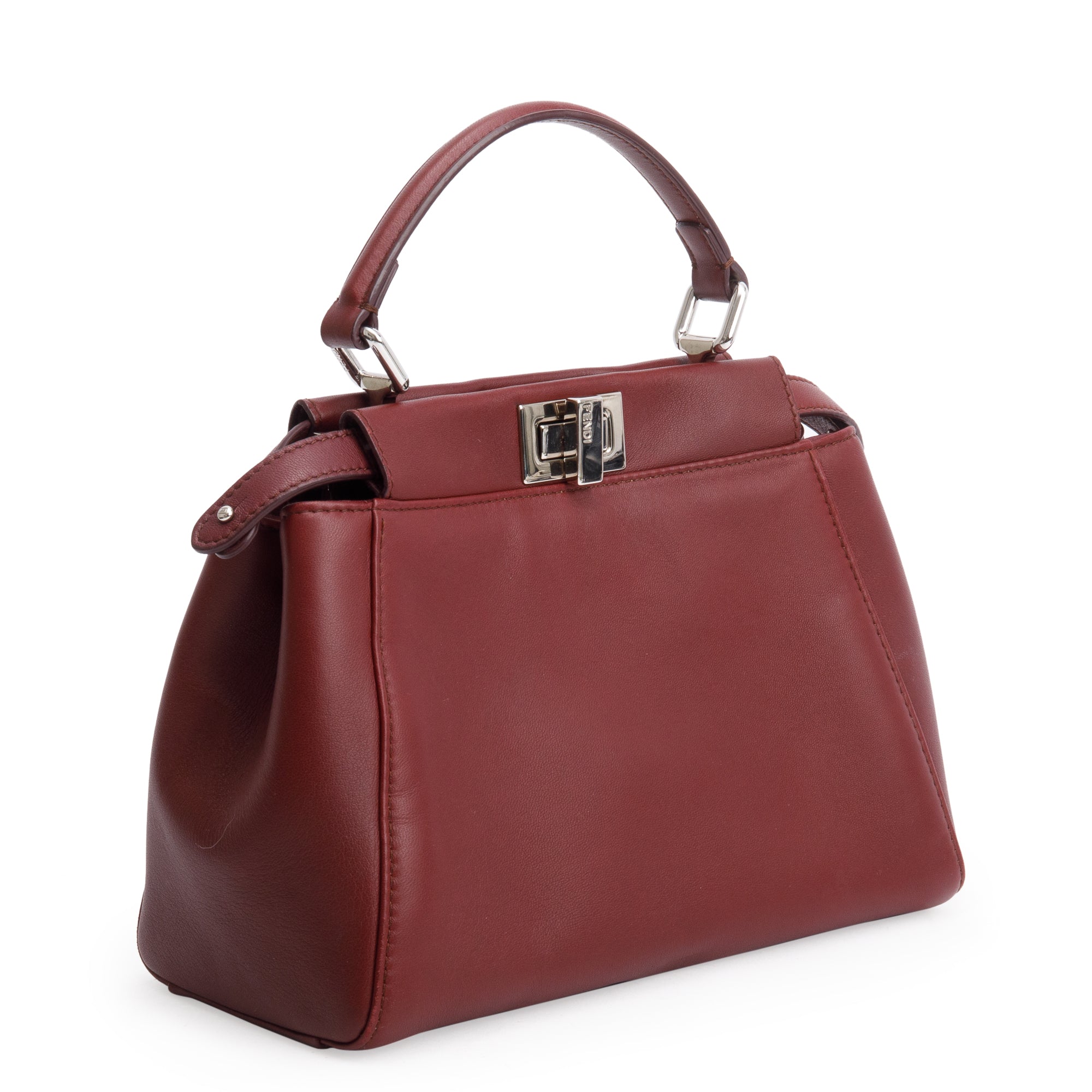 Fendi Burgundy Calfskin Leather Mini Peekaboo Bag w/ Strap & Receipt
