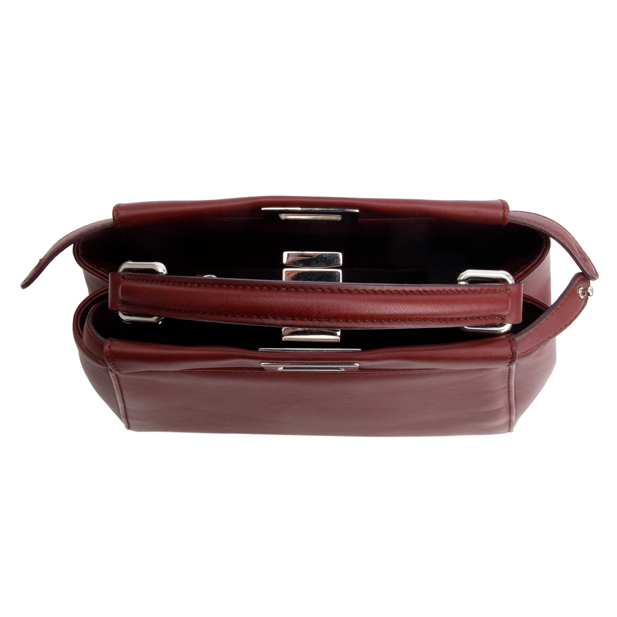 Fendi Burgundy Calfskin Leather Mini Peekaboo Bag w/ Strap & Receipt