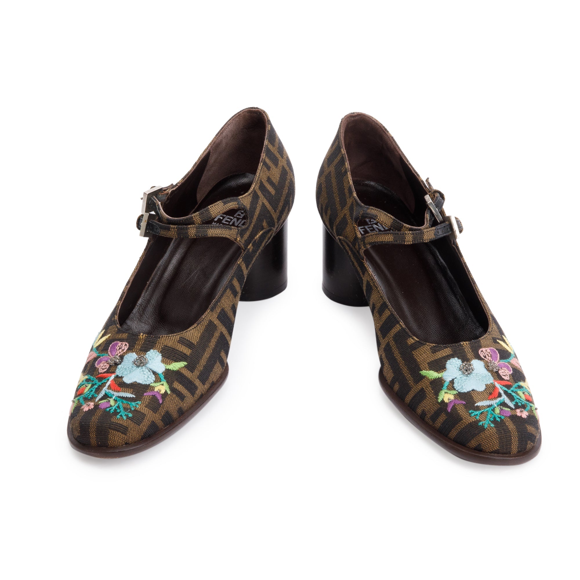 Fendi Embroidered FF Zucca Canvas Mary Jane Pumps, Size 10 w/ Box