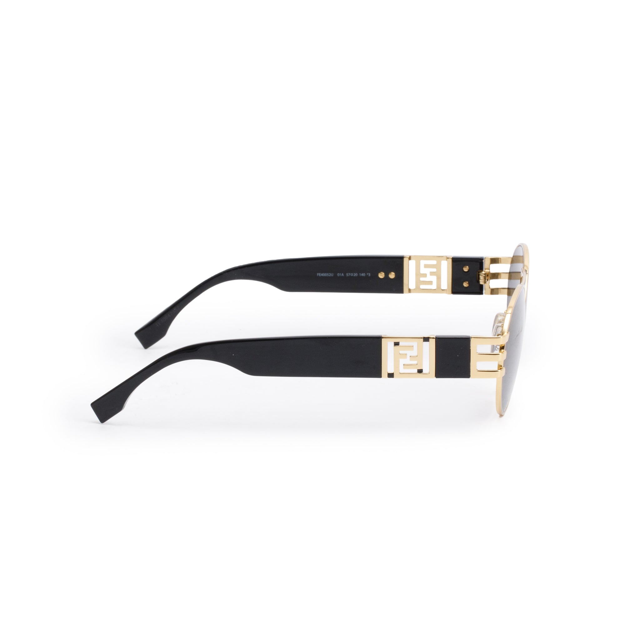 Fendi FE40052U Gold-Tone Metal Black Acetate Zucca FF Logo Round Sunglasses w/ Case