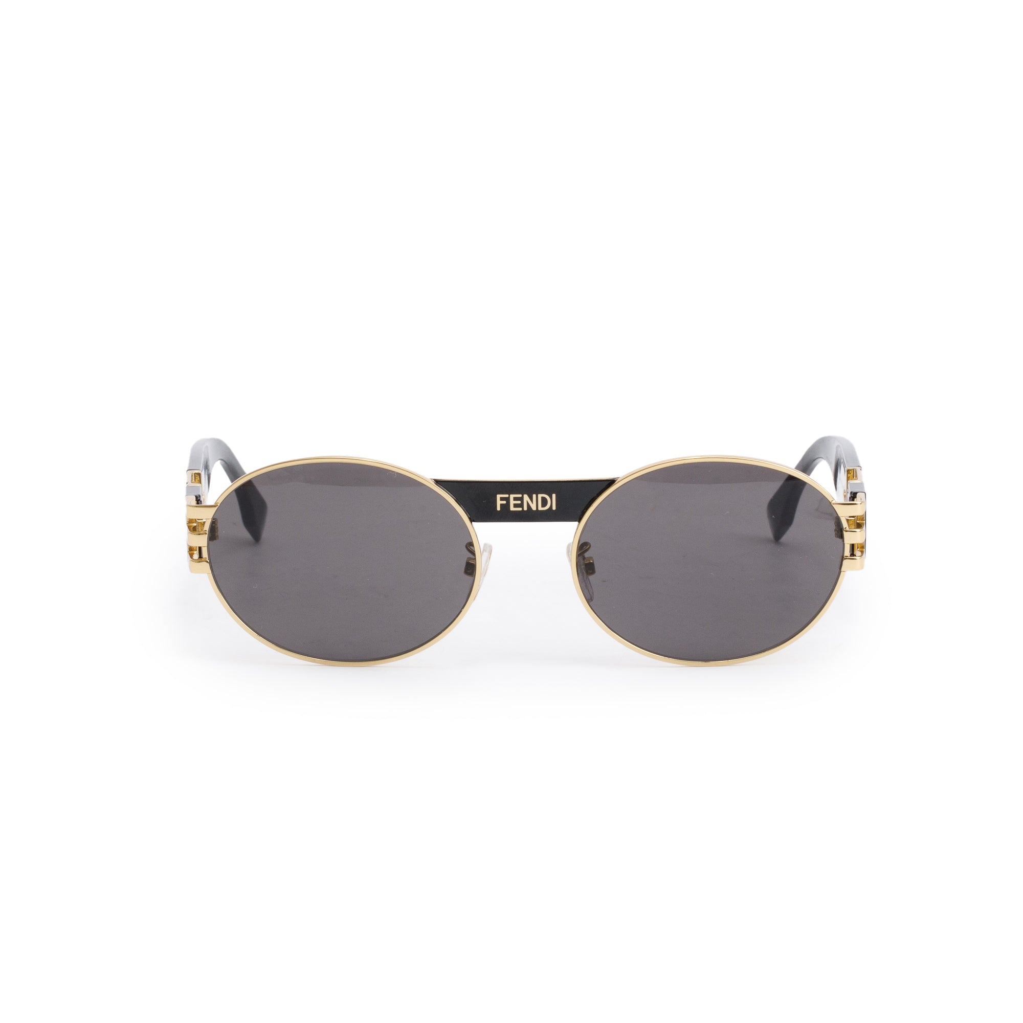 Fendi FE40052U Gold-Tone Metal Black Acetate Zucca FF Logo Round Sunglasses w/ Case