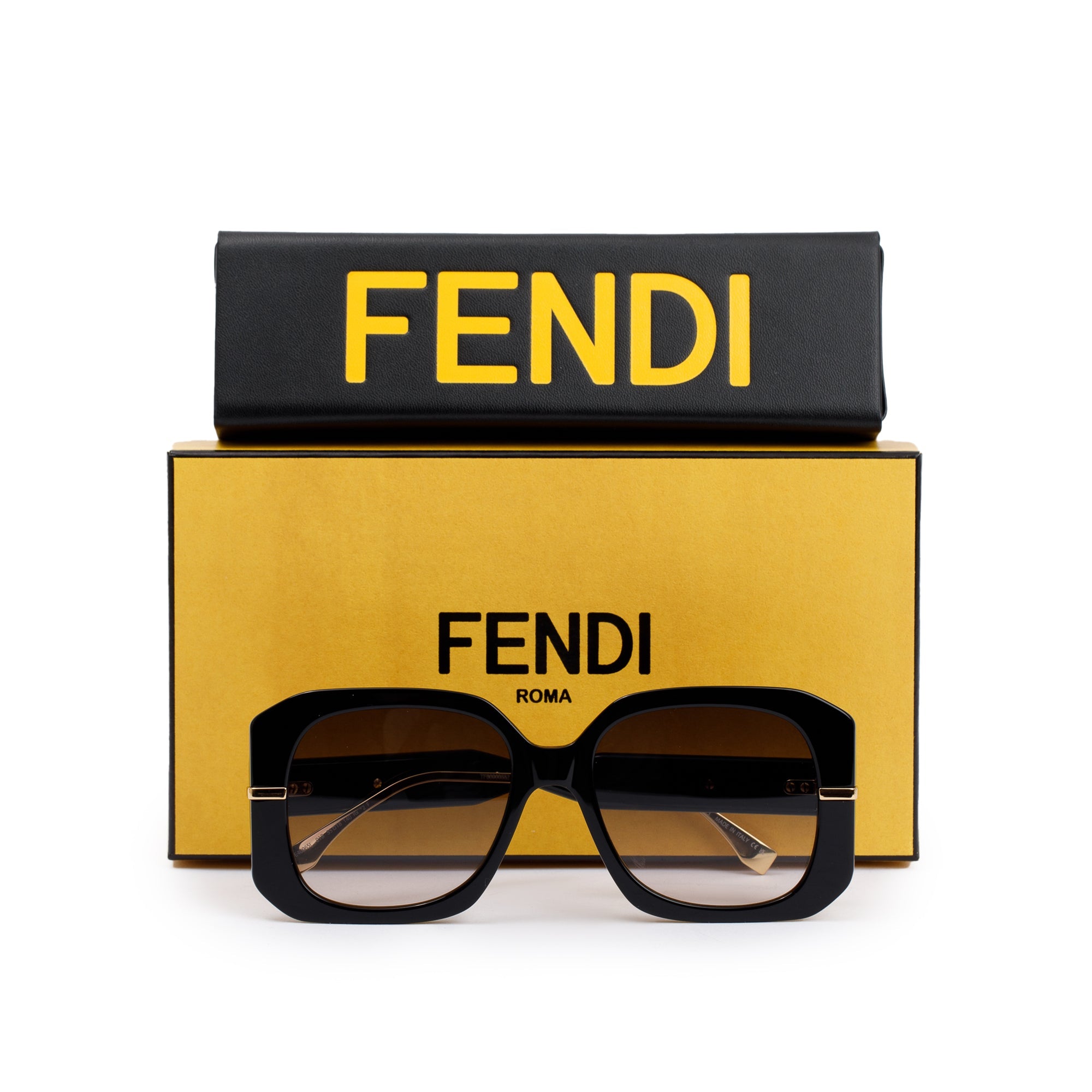 Fendi FE400651 Black Acetate Fendigraphy Logo Sunglasses w/ Box & Case