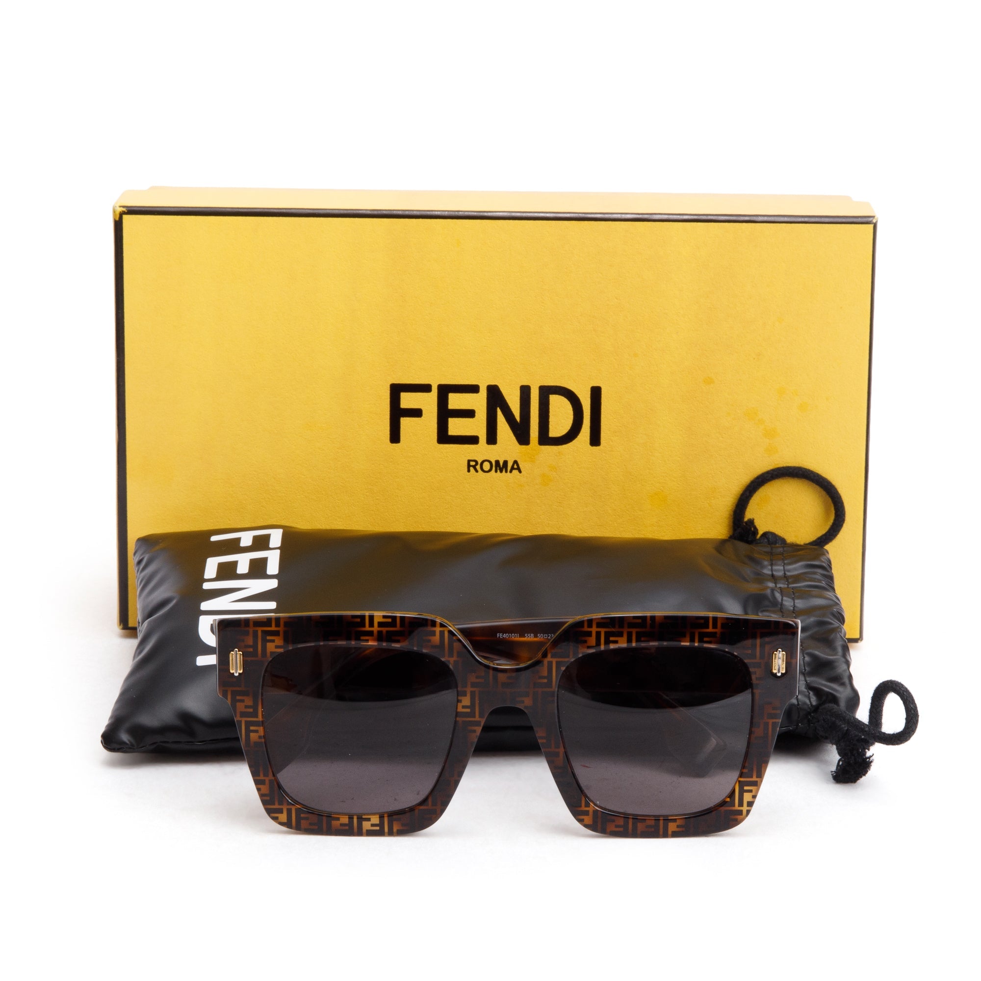 Fendi FE40101 Havana Acetate Square Sunglasses w/ Box