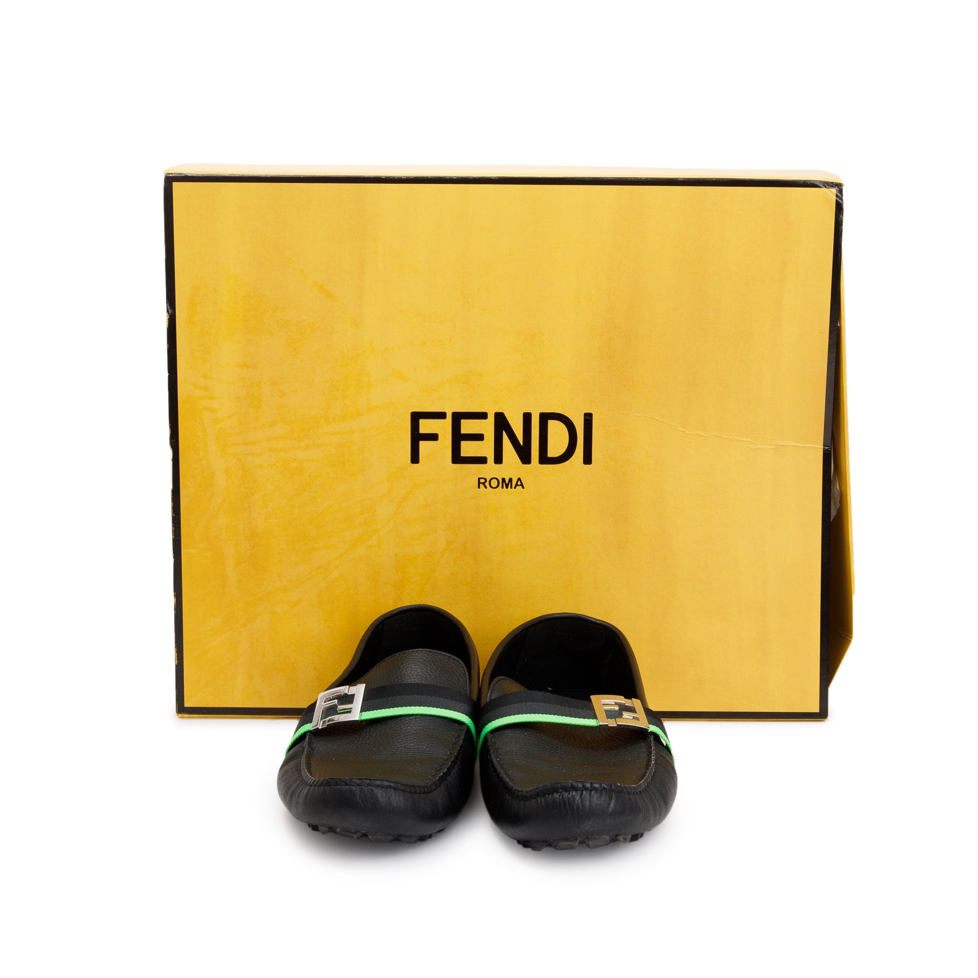 Fendi FF Black Leather Loafers, Size 11 w/ Box