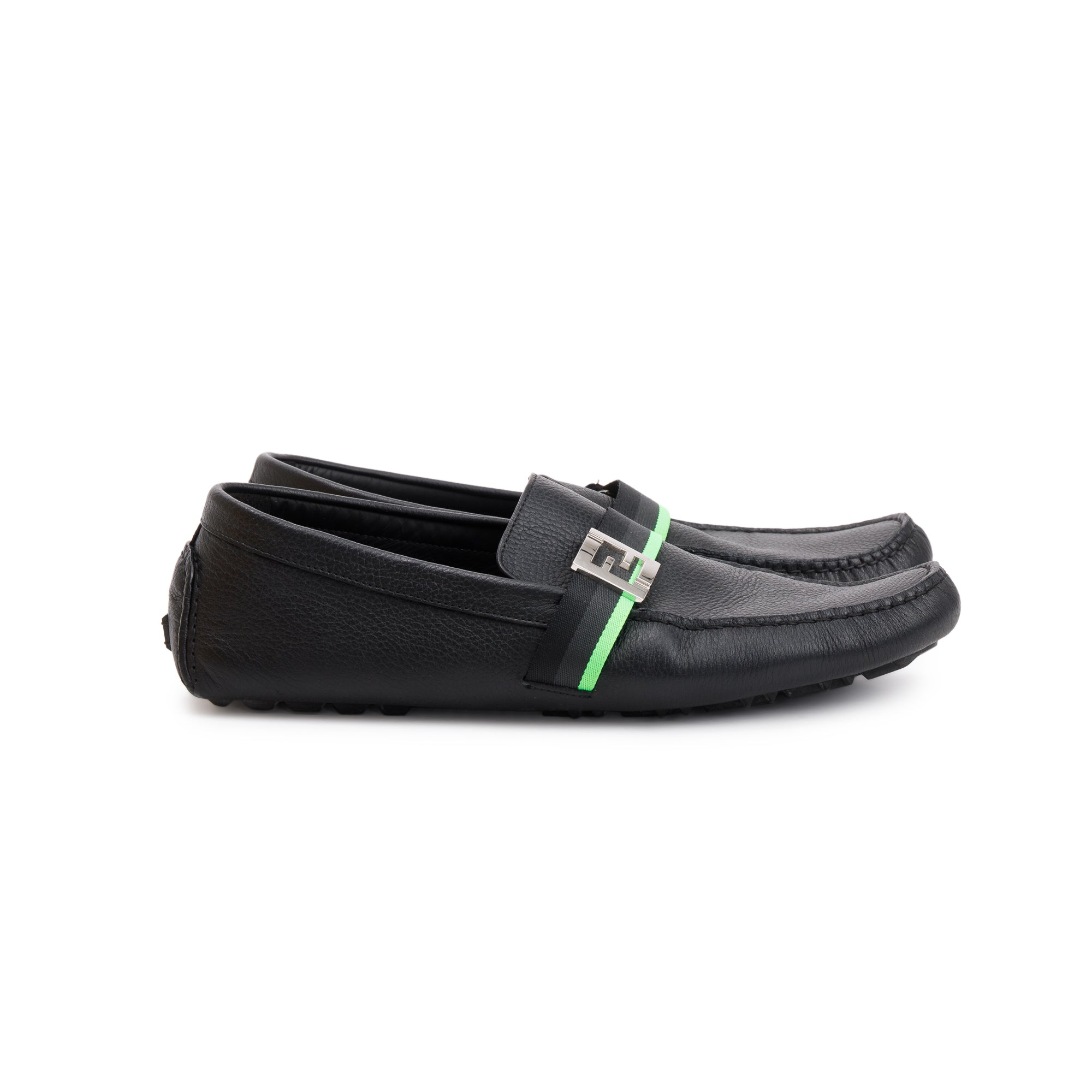 Fendi FF Black Leather Loafers, Size 11 w/ Box