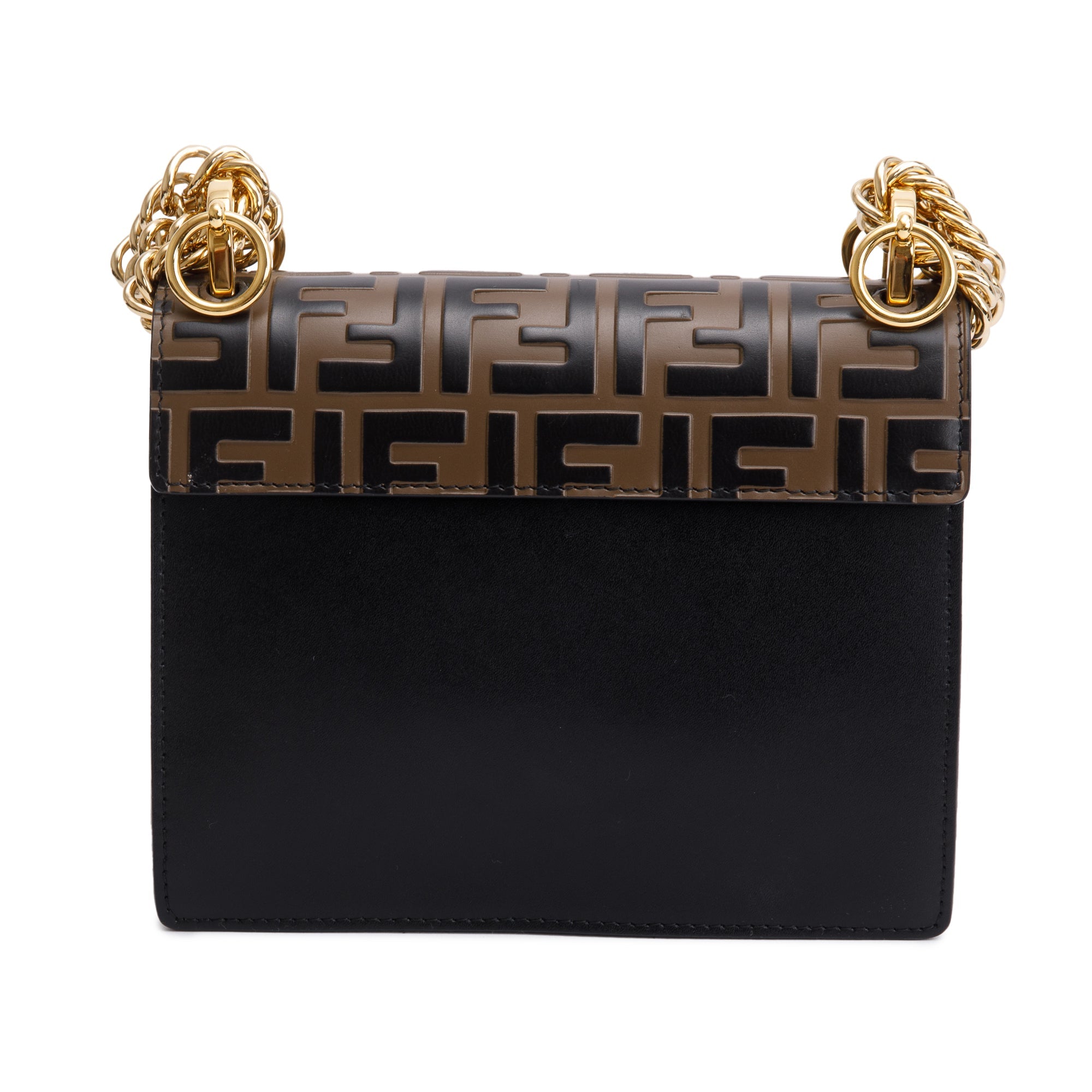 Fendi FF Embossed & Black Calfskin Leather Small Kan I Shoulder Bag