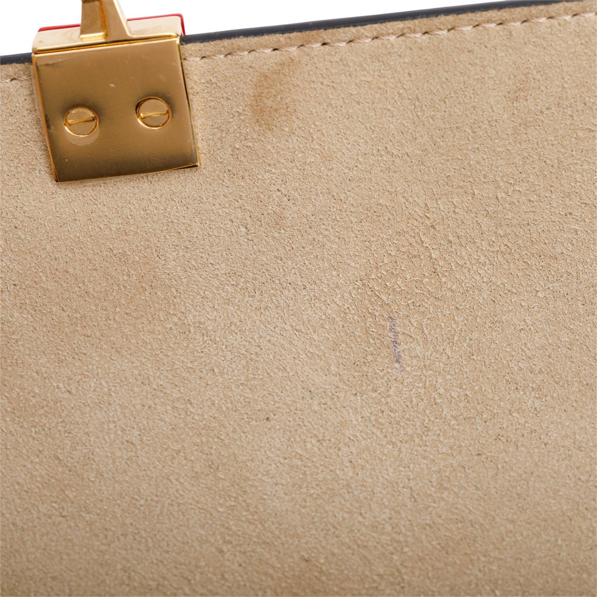 Fendi FF Embossed & Black Calfskin Leather Small Kan I Shoulder Bag