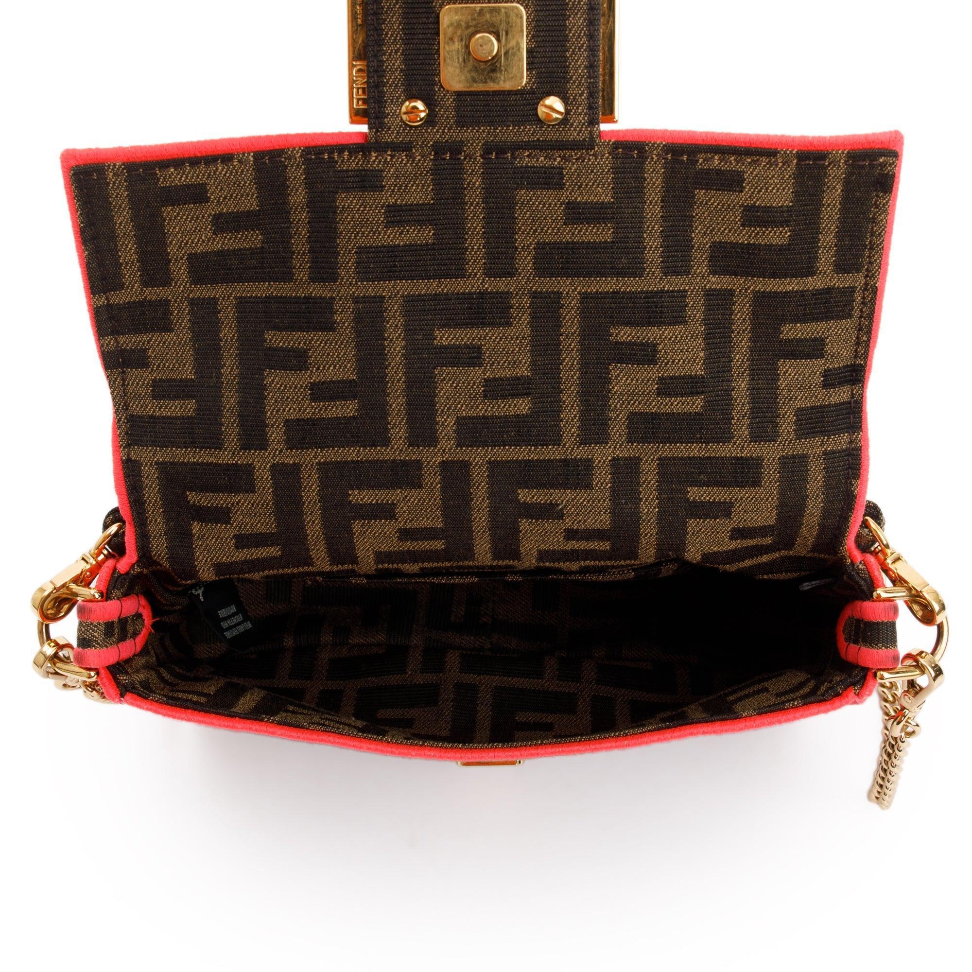 Fendi FF Zucca Canvas Mini Chain Baguette Crossbody Bag