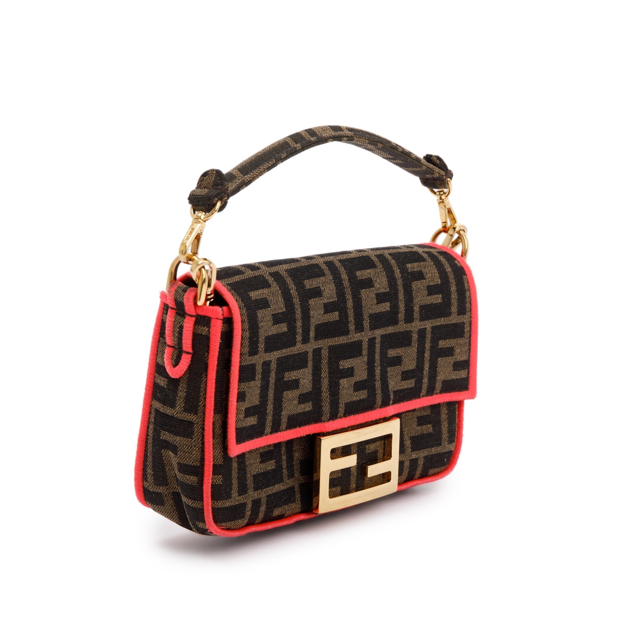 Fendi FF Zucca Canvas Mini Chain Baguette Crossbody Bag